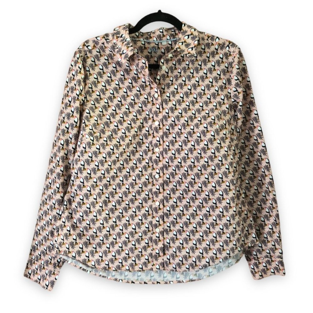 Boden The Classic Shirt Button Up Long Sleeve Pink Toucan Print Size 10