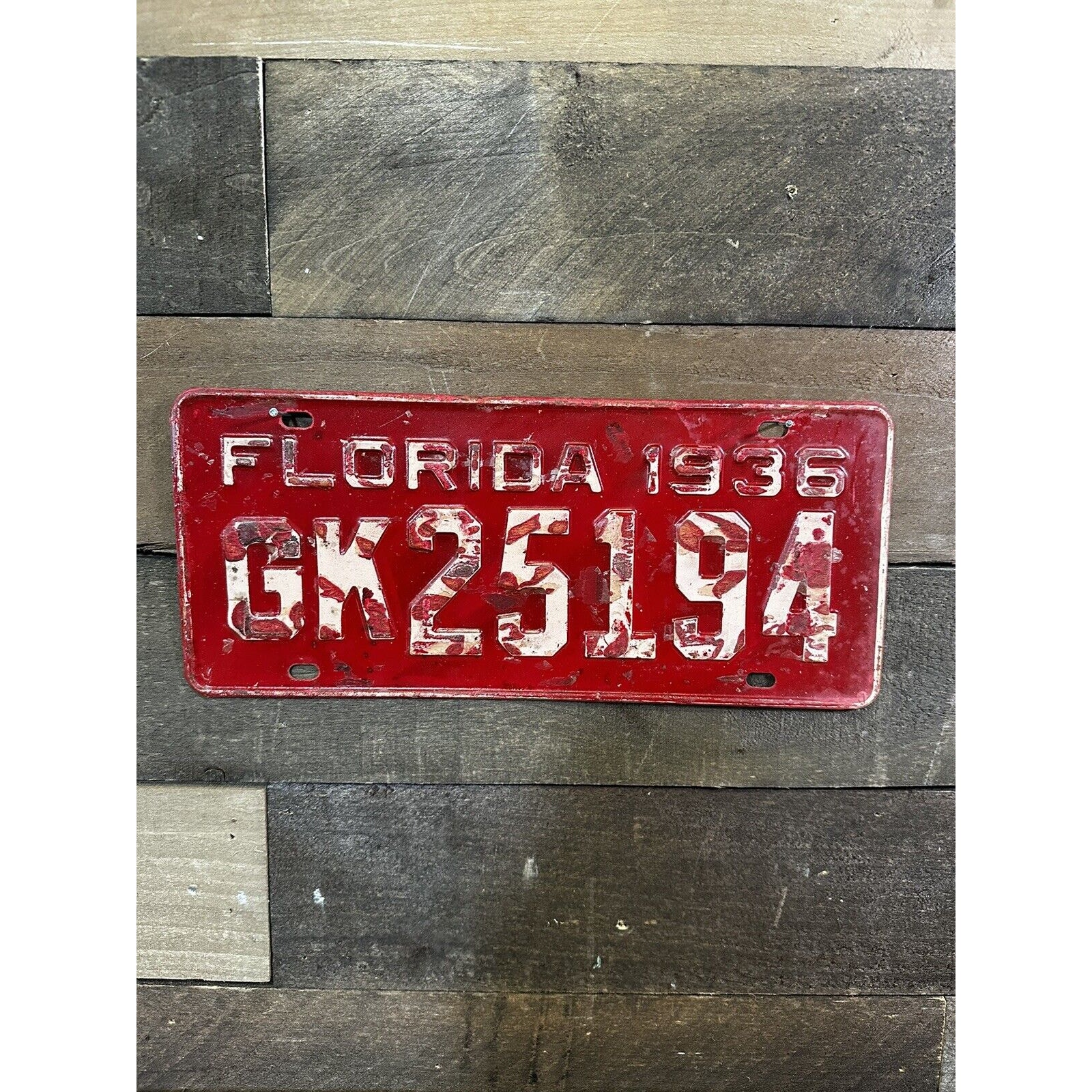 VINTAGE 1936 FLORIDA TAG TRUCK LICENSE PLATE #Gk25194