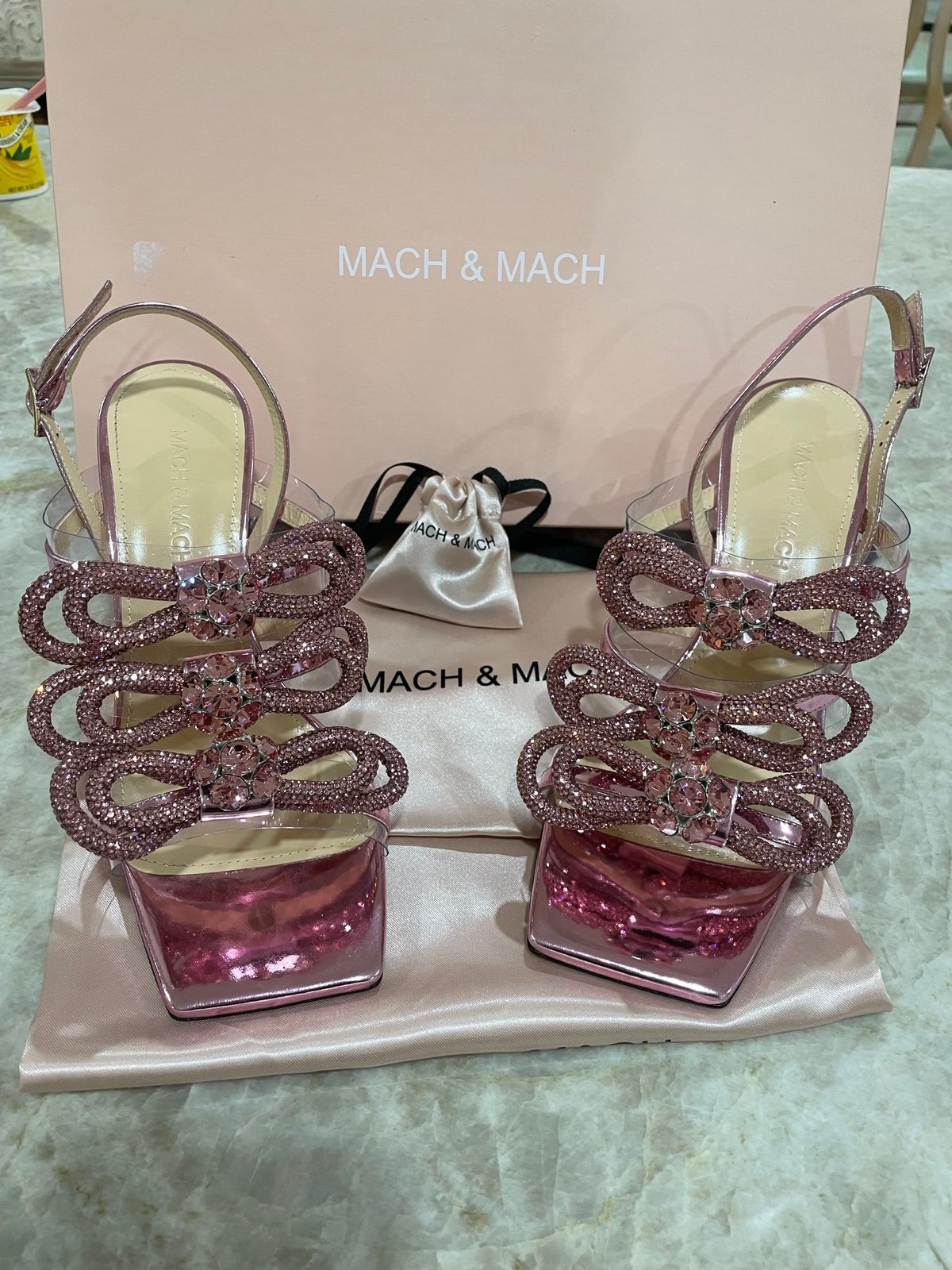 Mach & Mach triple bow bling heel
