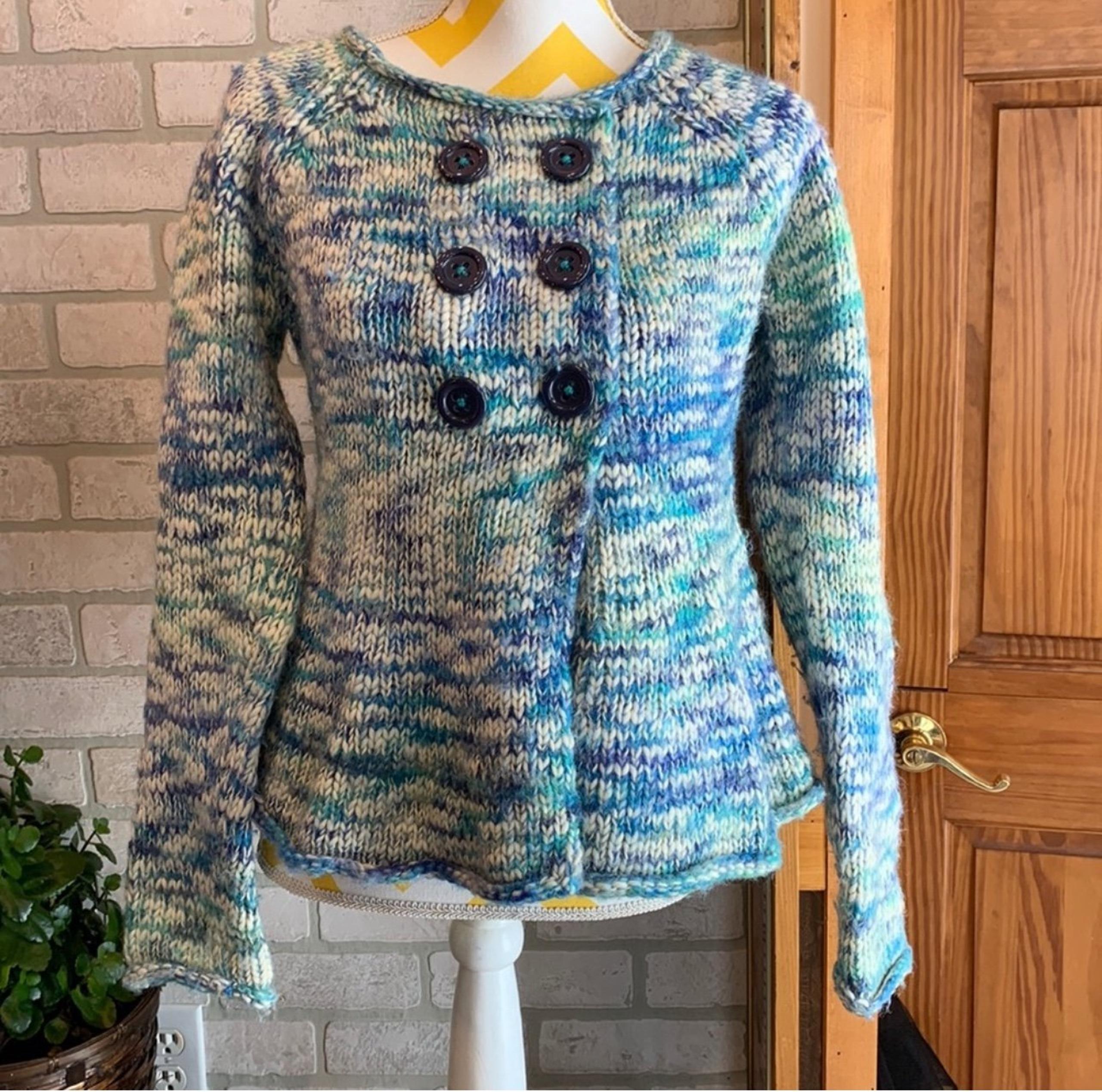 Anthropologie Sleeping On Snow Blue Marbled Double Breasted Cardigan Sweater