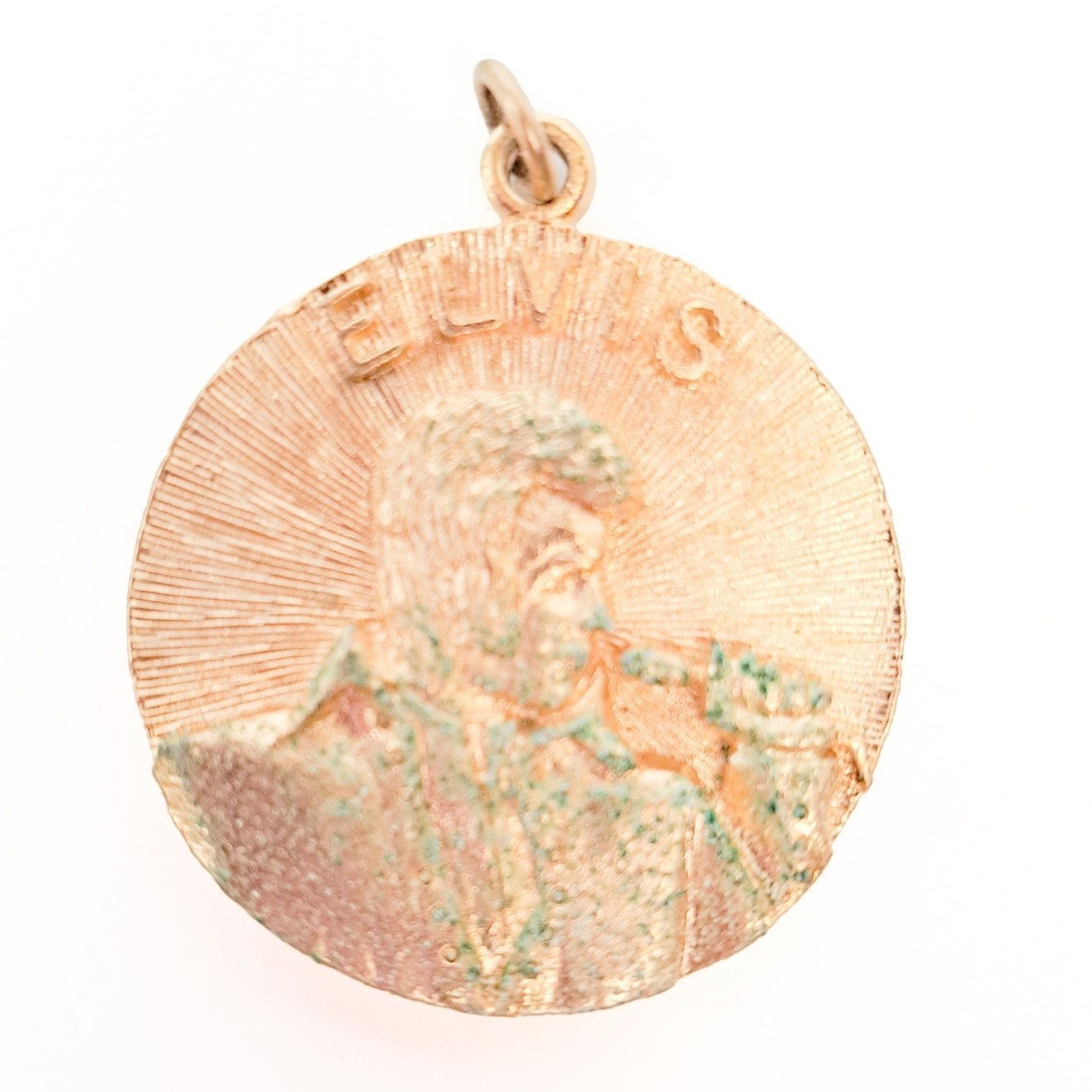 VTG Elvis Presley King of Rock Gold Electroplate Metal Charm Medallion 35-77