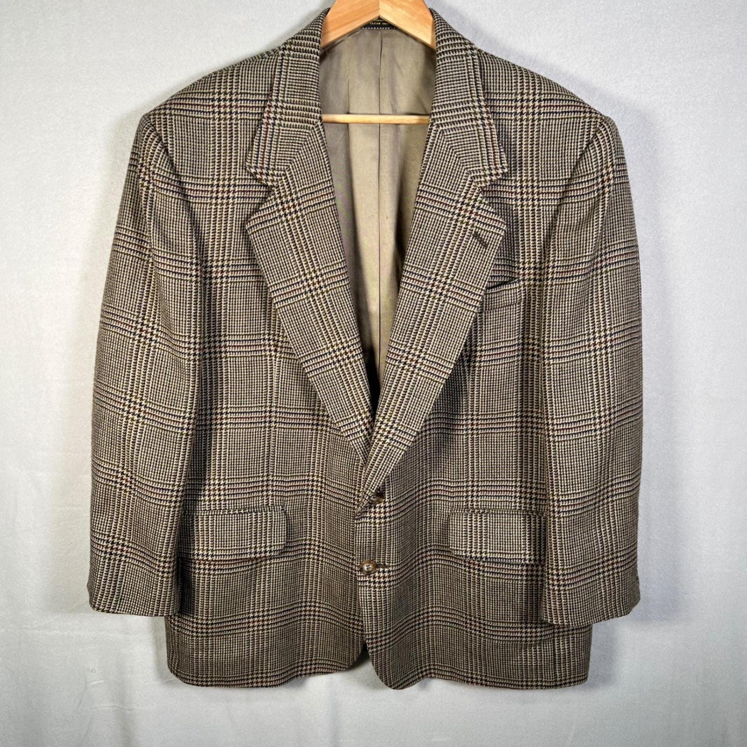 Oscar de la Renta Houndstooth Plaid Two Button Blazer Vintage Sport Coat 44S
