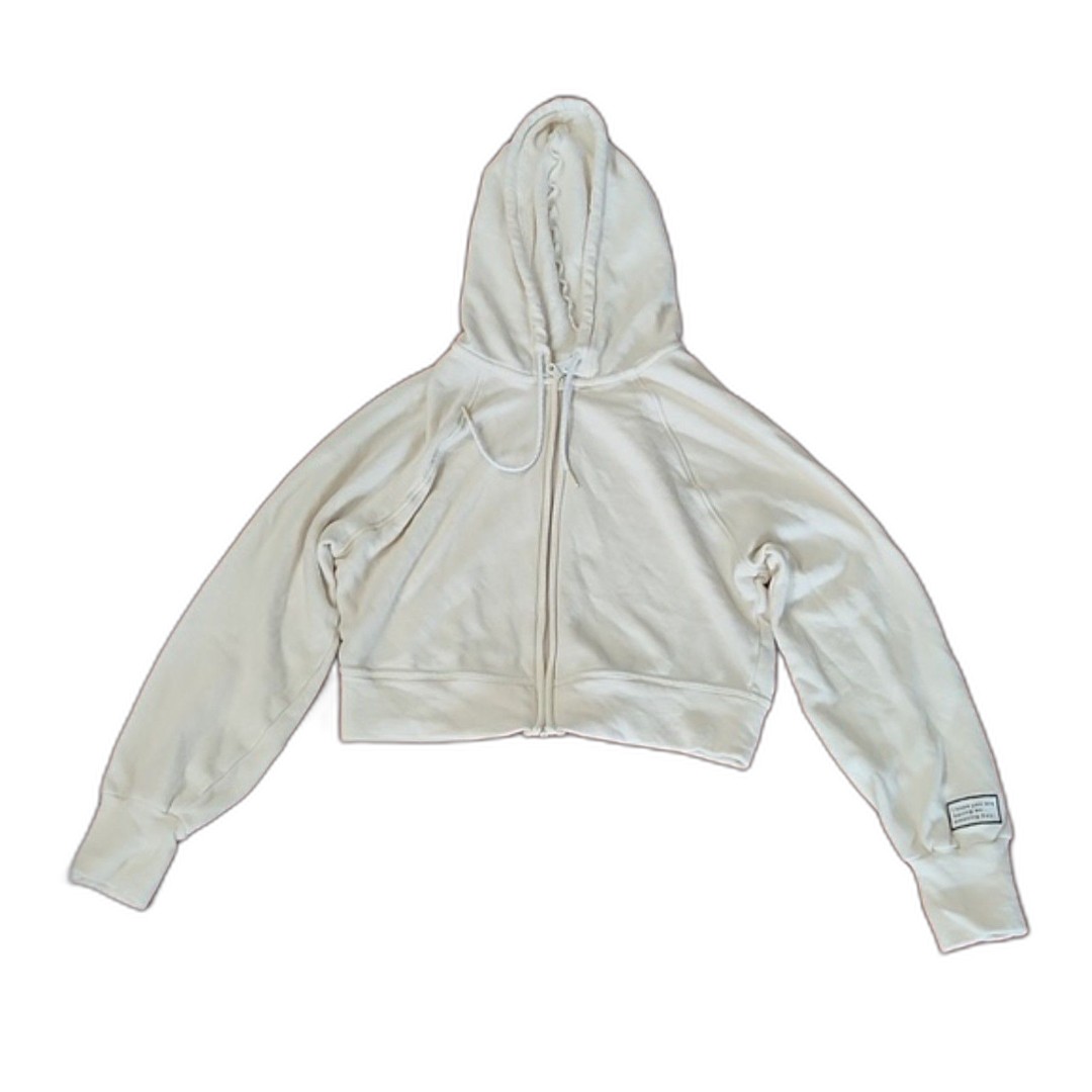 Offline by Aerie Full Zip Cropped Hooded Sweatshirt, Ivory, Size S