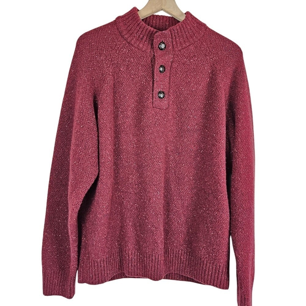Untuckit Gordonne Men's Henley Pullover Sweater Lambswool Maroon, size XL