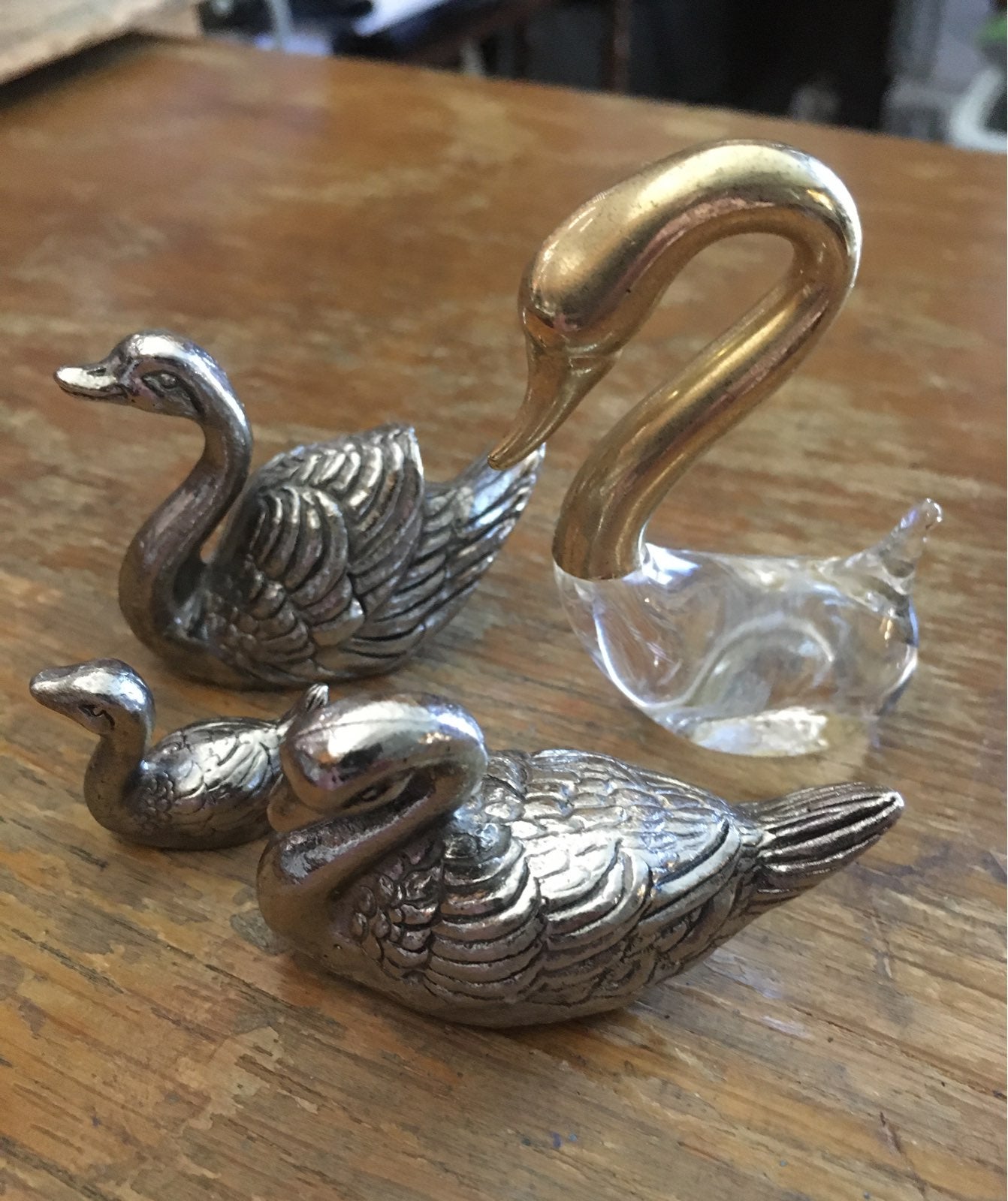 Metal swans set 4 (silver,gold /crystal)
