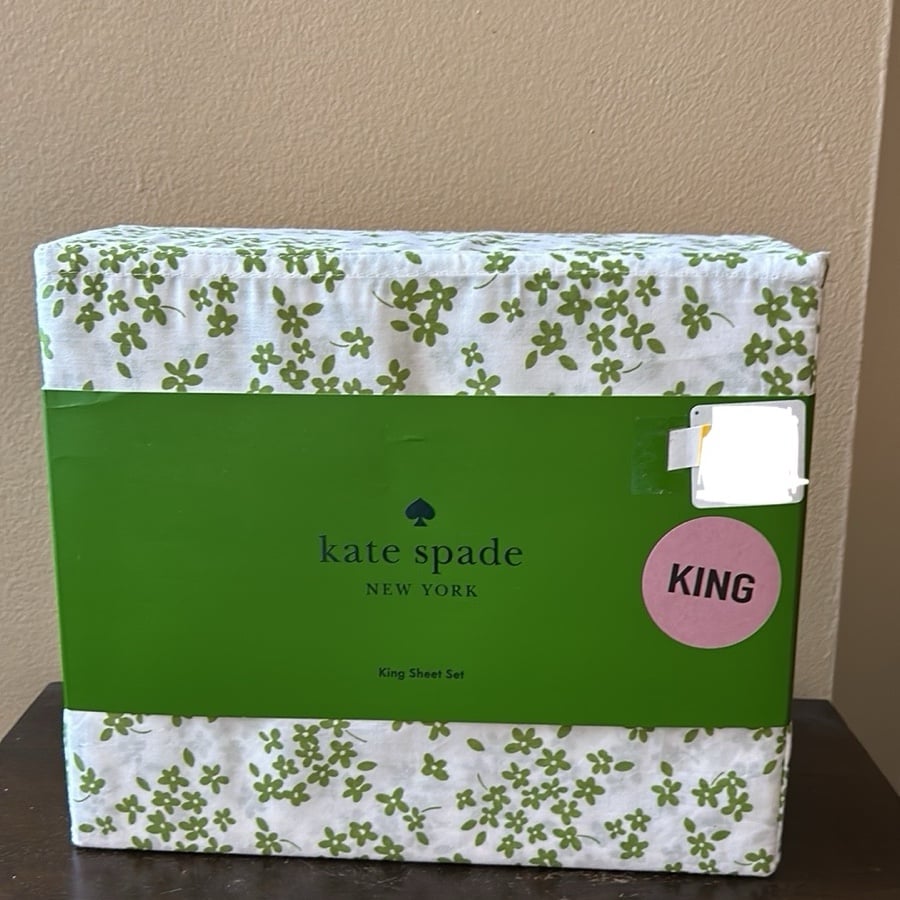 Kate Spade King Sheet Set Cotton Percale Green Floral St Patrick’s Day New