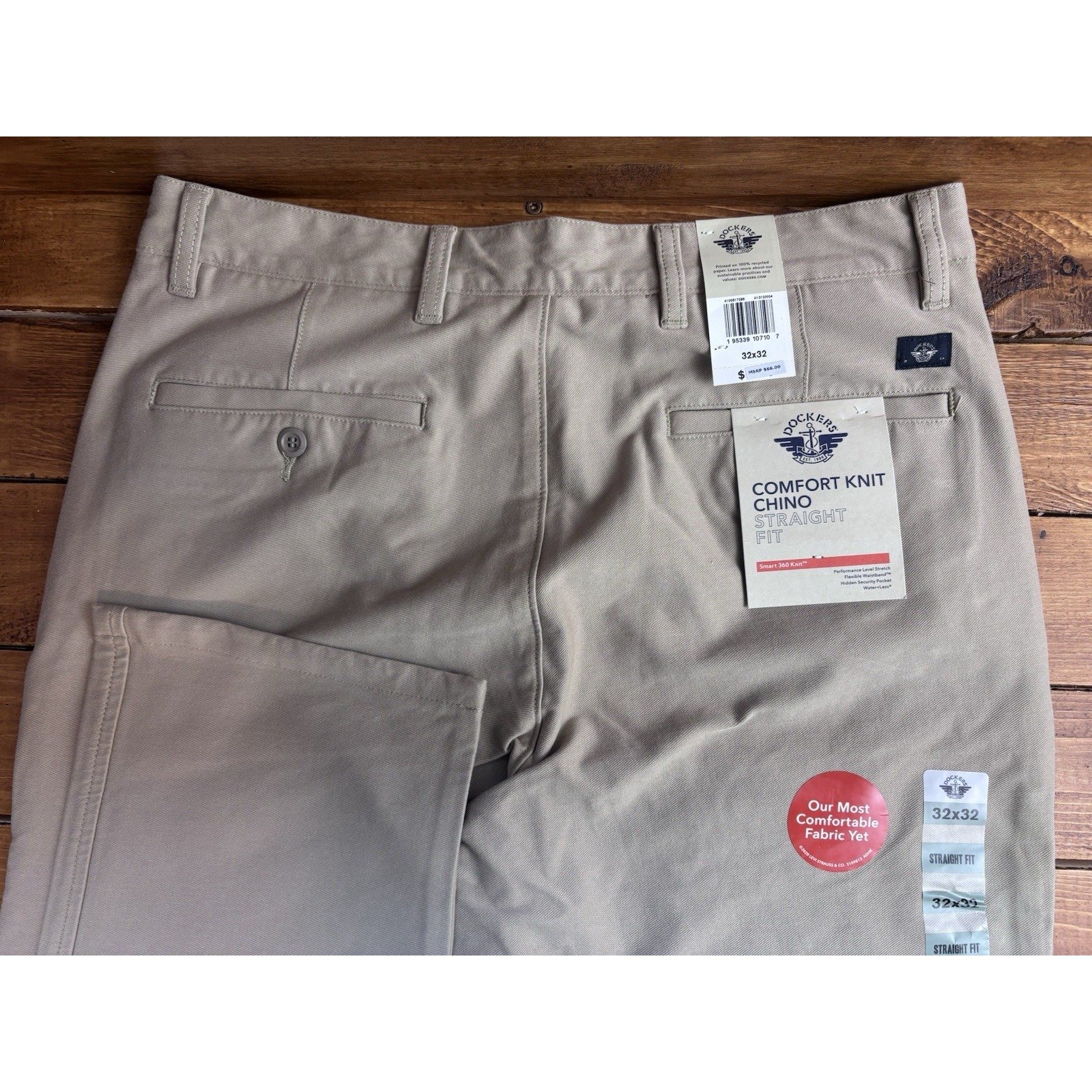 Dockers Chino Pants Men's 32x32 Beige Comfort Knit Straight Leg 360 Stretch NEW