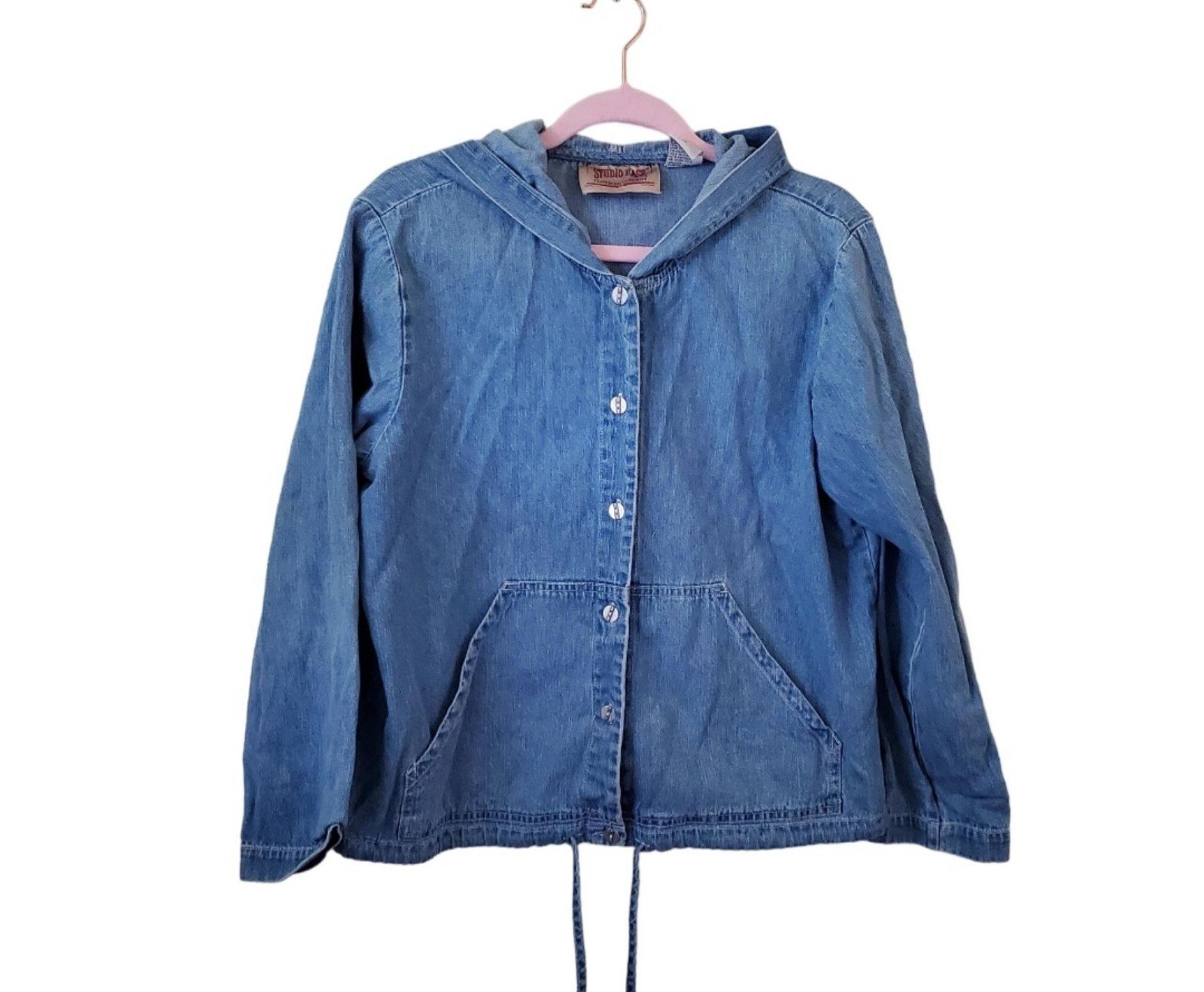 Studio Ease Vintage 90s Lightweight Hooded Chambray Denim Jacket Size 14