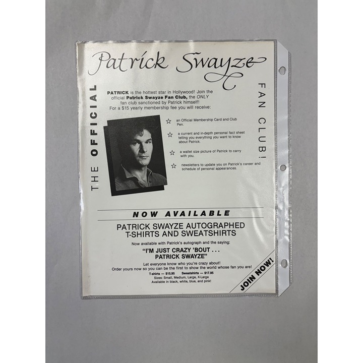 Patrick Swayze Fan Club Letter & Autograph 1992