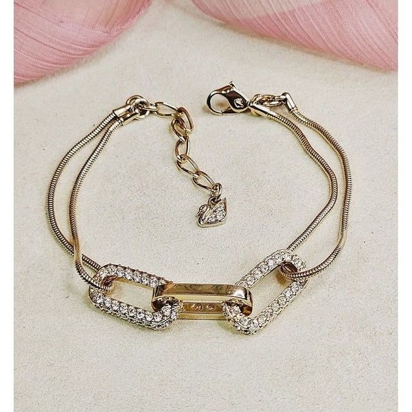 Swarovski Swan Gold-Plated Bracelet With Austrian Crystal-Studded Links & Snake