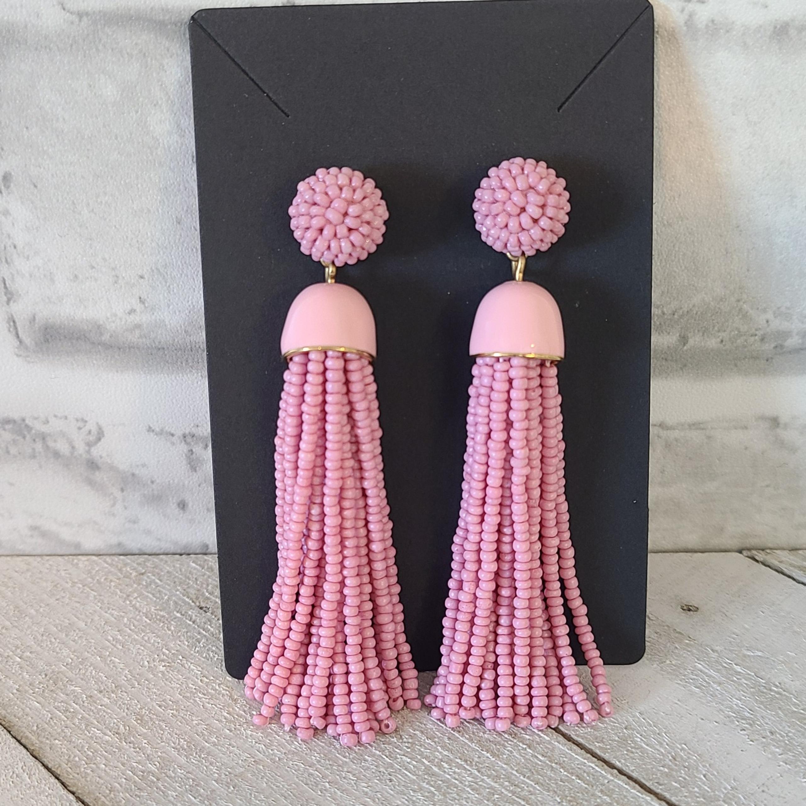 J Crew Tassel Earrings Pink Seed Bead Dangle Pierced