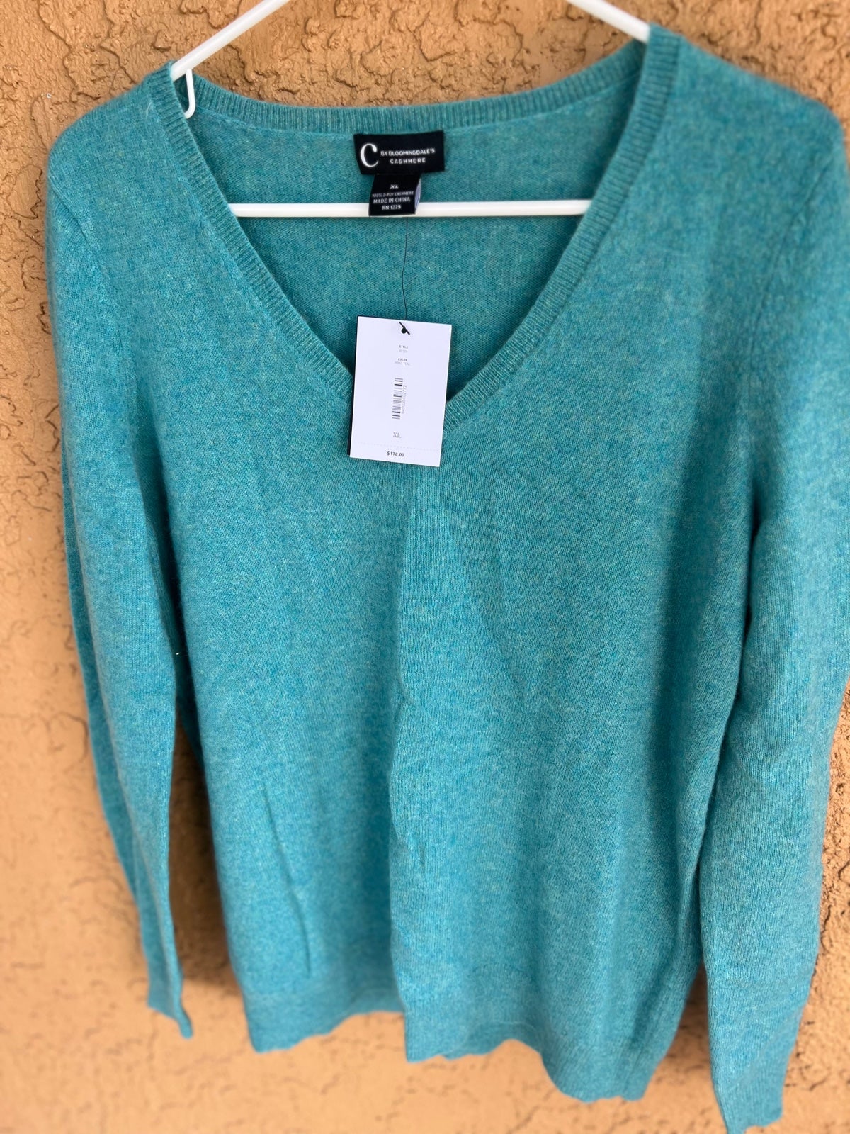 C By Bloomingdale’s Marl Teal Cashmere V-neck Sweater Size XL