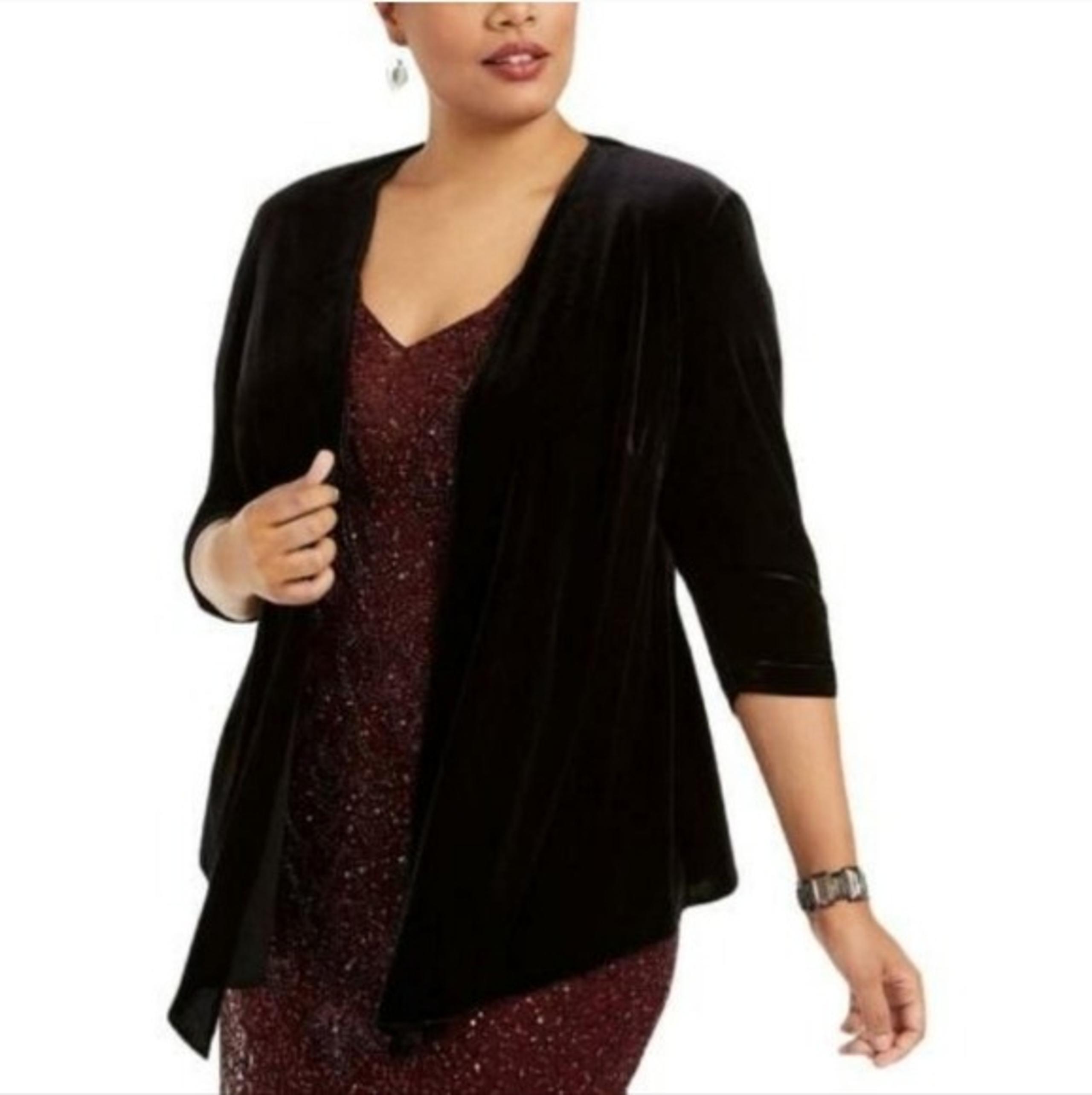 Jaclyn Smith Black Velvet Open Front Cardigan Sweater XXL NEW