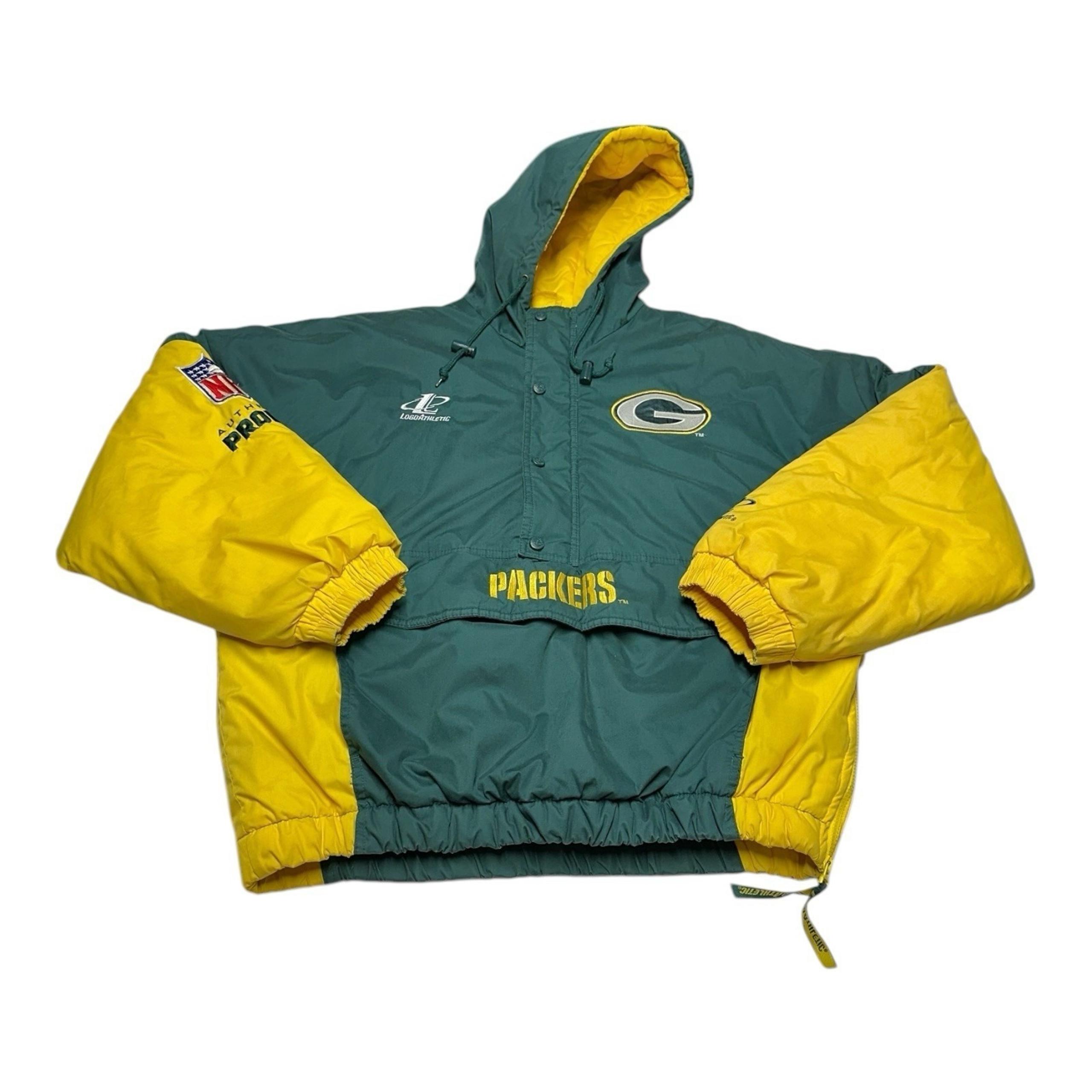 Vintage Logo Athletic Green Bay Packers Jacket Mens L 90s Puffer Hooded Anorak