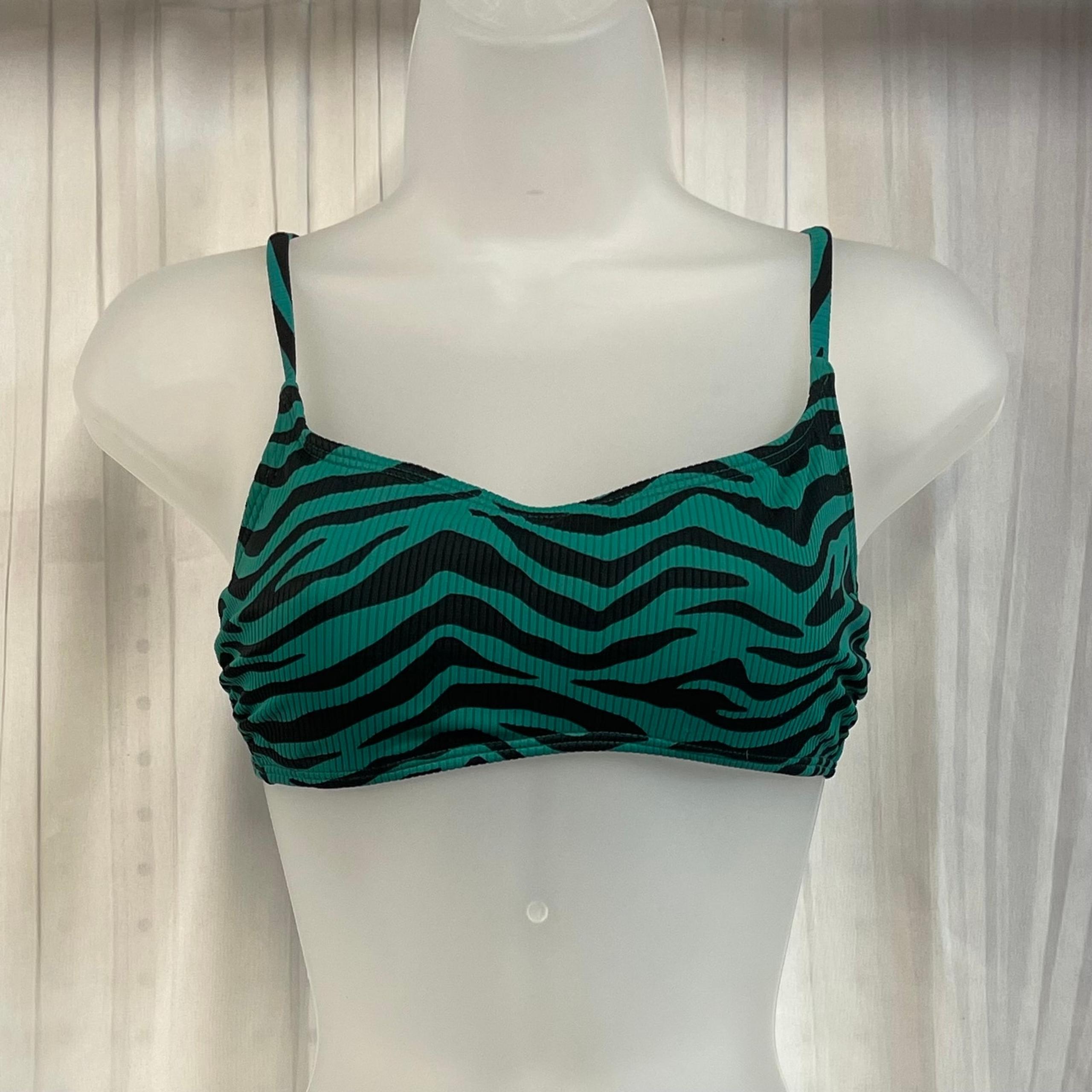 Xhilaration L Green Zebra Print Bikini Top Ribbed Stretch Swimwear Adjustable