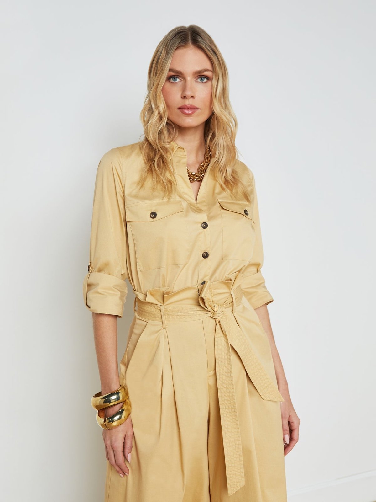 L’agence Pearson Cotton Blend Military Blouse in Croissant