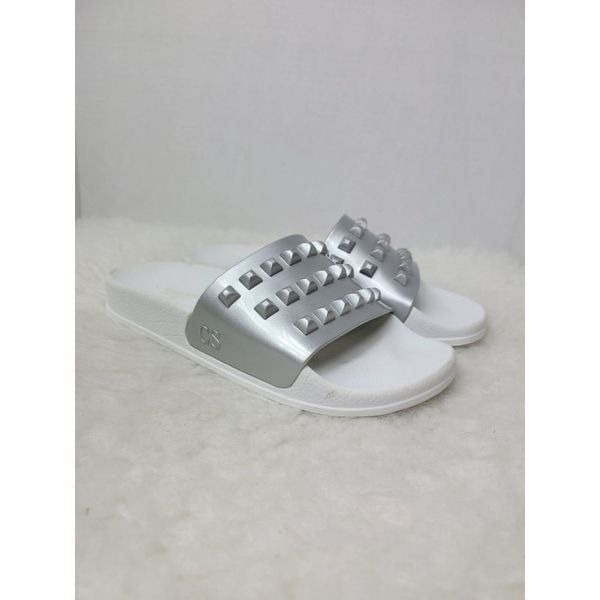 Carmen Sol Franco White Slides Metallic Jelly Sandals Shoes Size 5.5