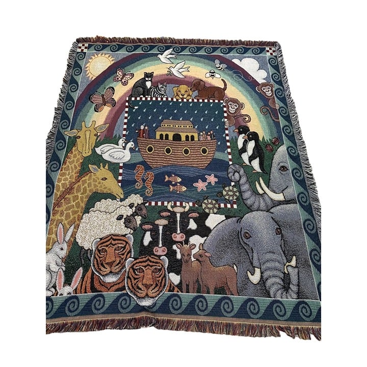 VTG Noahs Ark Tapestry Throw blanket Nursery American Weavers Cotton & Acrylic