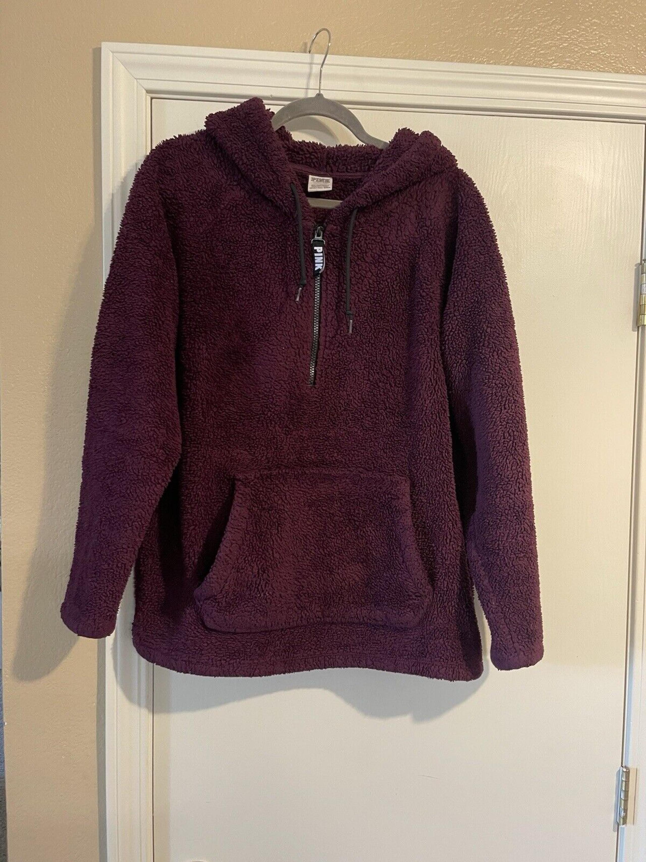 Victoria’s Secret Pink Purple Teddy Sherpa Half Zip Hoodie Women's Size L