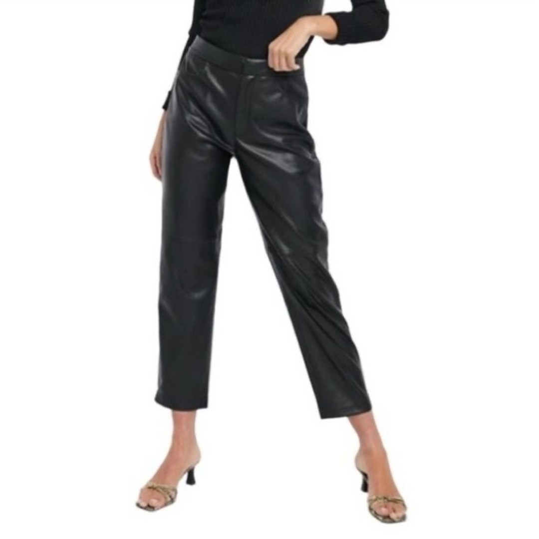 7 for all Mankind NWT Black Faux Leather Straight Leg Crop Crop Pants