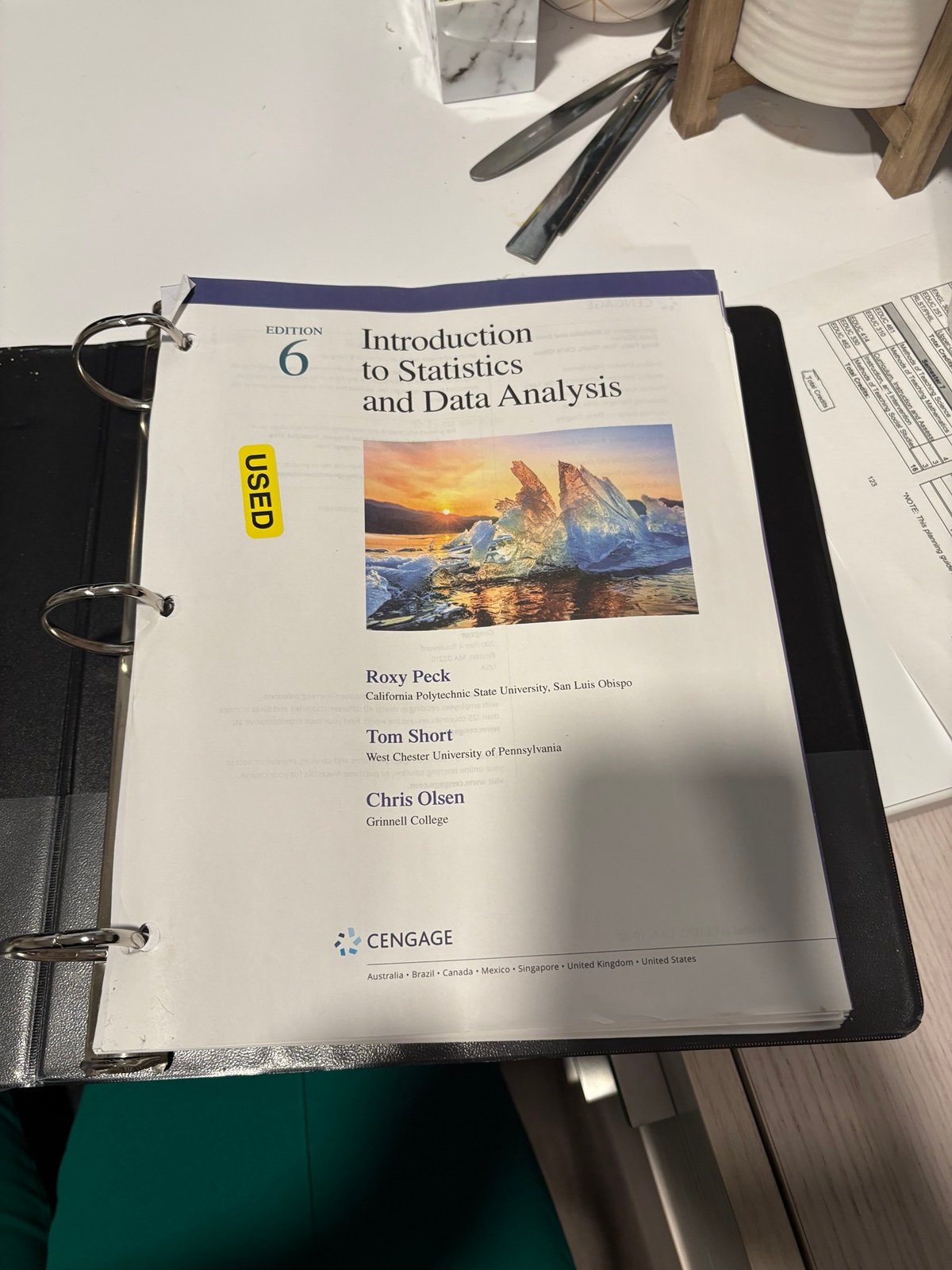 6th edition Intro to statistics and data analysis by Peck