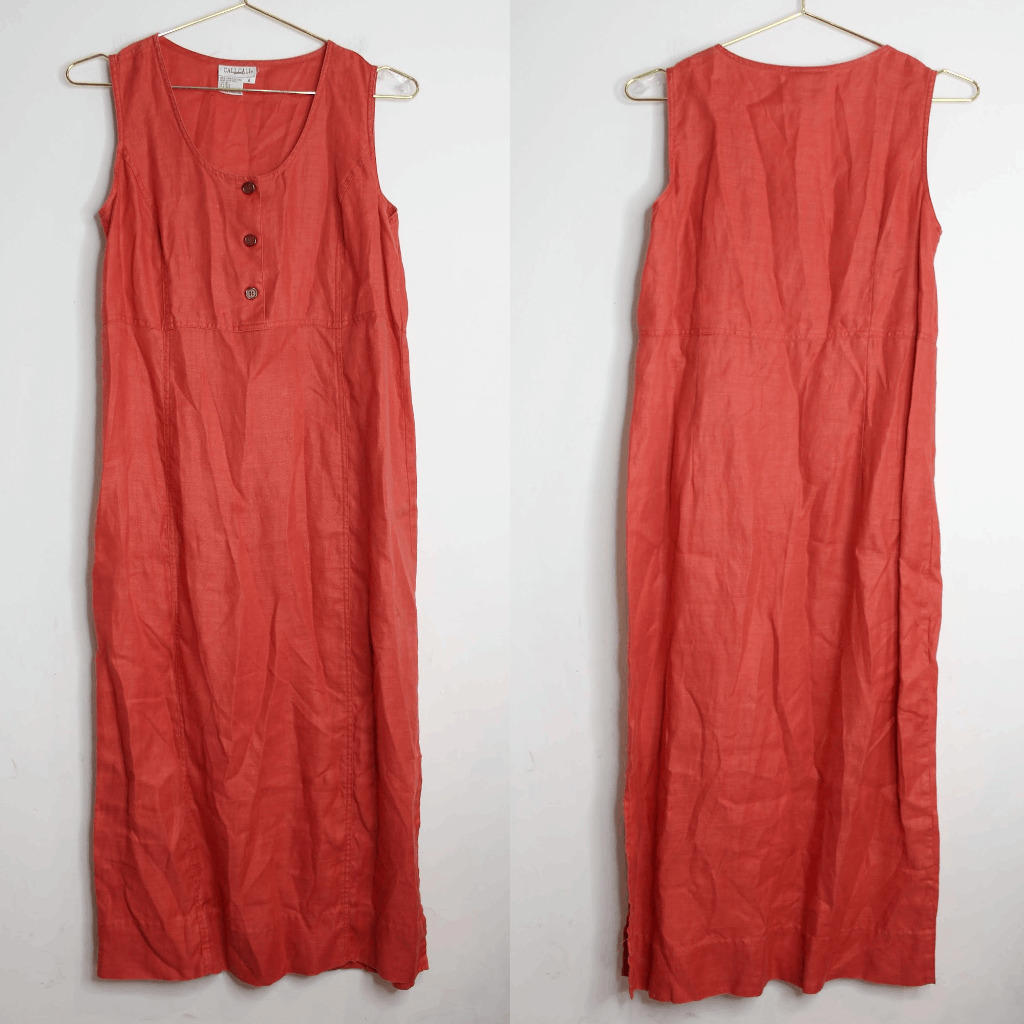 VTG Tomato Red Linen Sleeveless Maxi Dress - 6