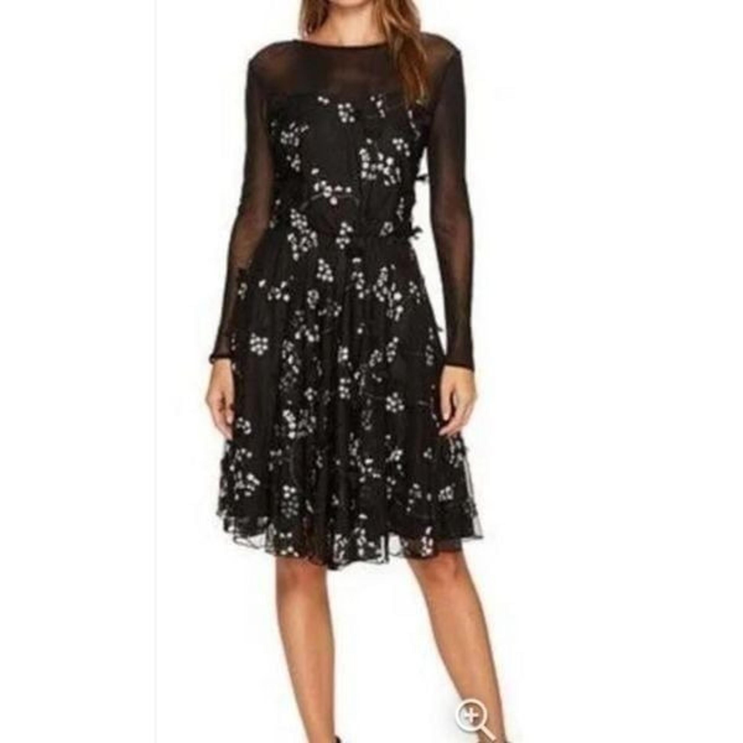 Anthropologie Eva Franco Fit & Flare Mini Dress Embelllished Petals Black Size 8