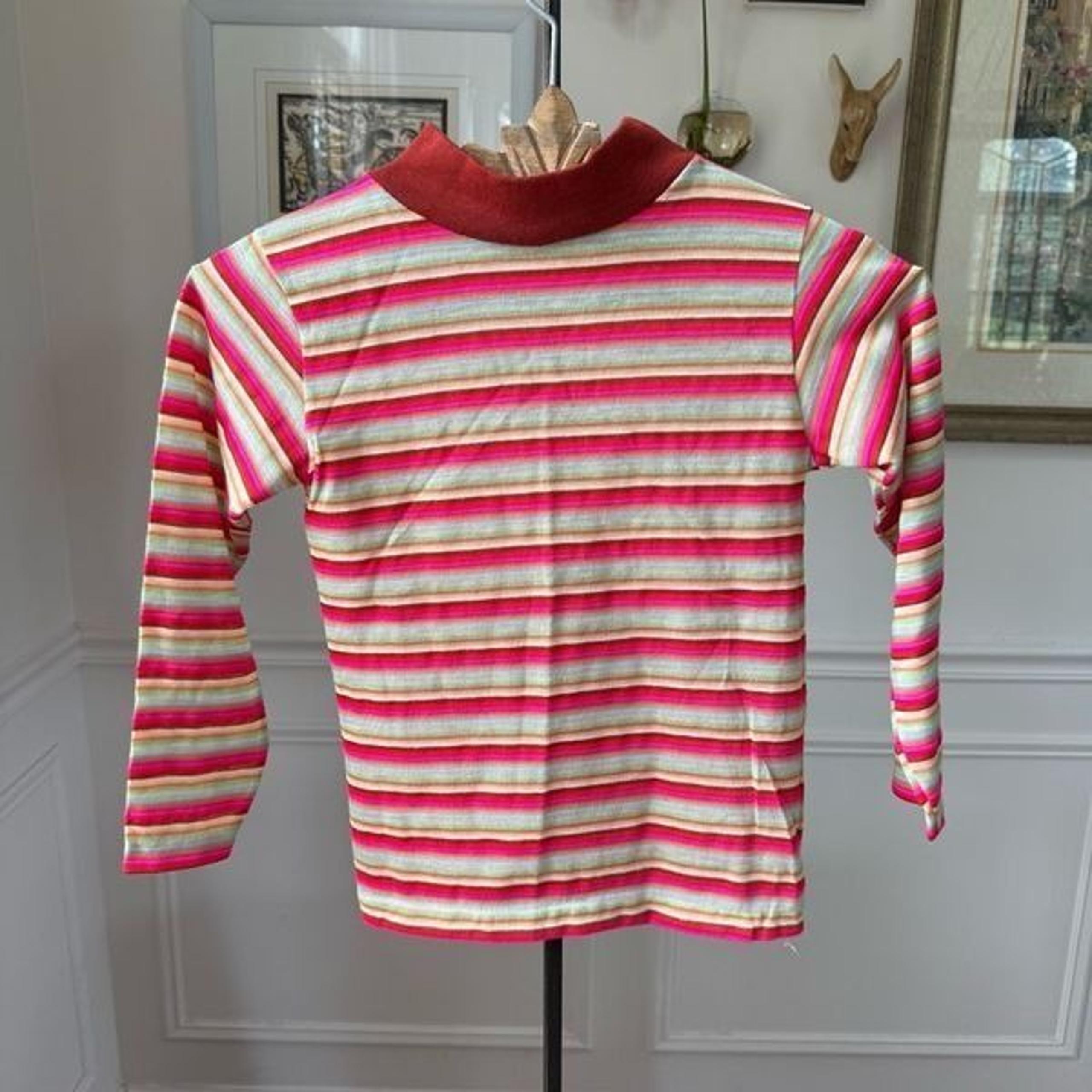 Vintage 70s Morton Togs Unisex Youth Mock Neck Shirt Stripe Youth 10