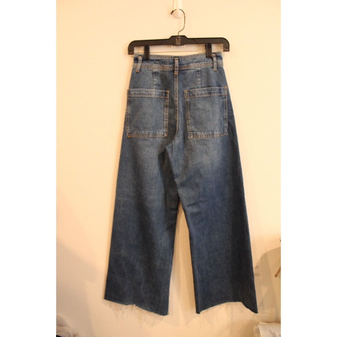 Zara marine straight jeans size 2, high rise wide leg raw hem soft relaxed