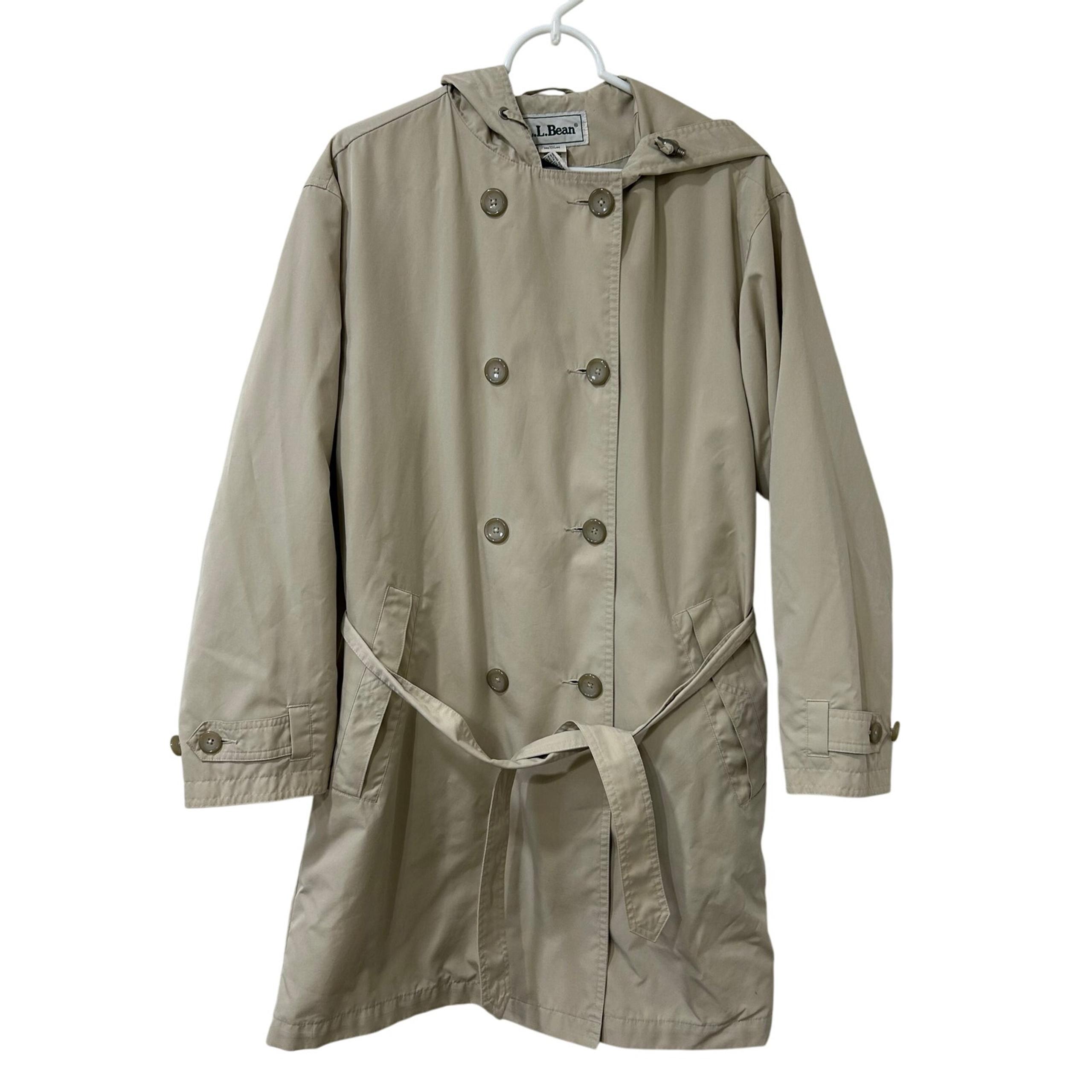 L.L. Bean Womens Sz Medium Tan Vented Button Down Belted Trench Coat Outdoors