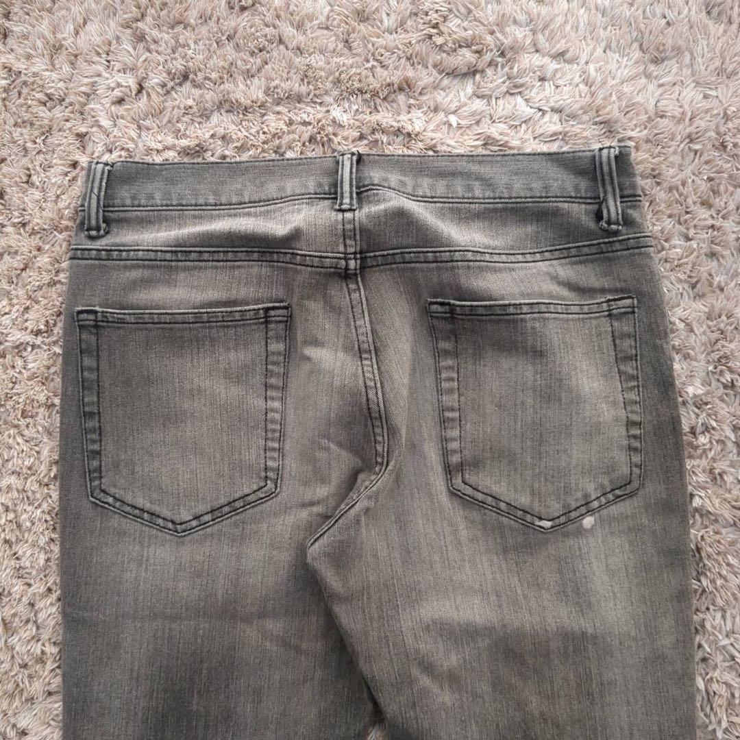 GU (ジーユー)【30】Straight Denim Pants with Whiskers and Honeycomb Pattern, Gray - detail