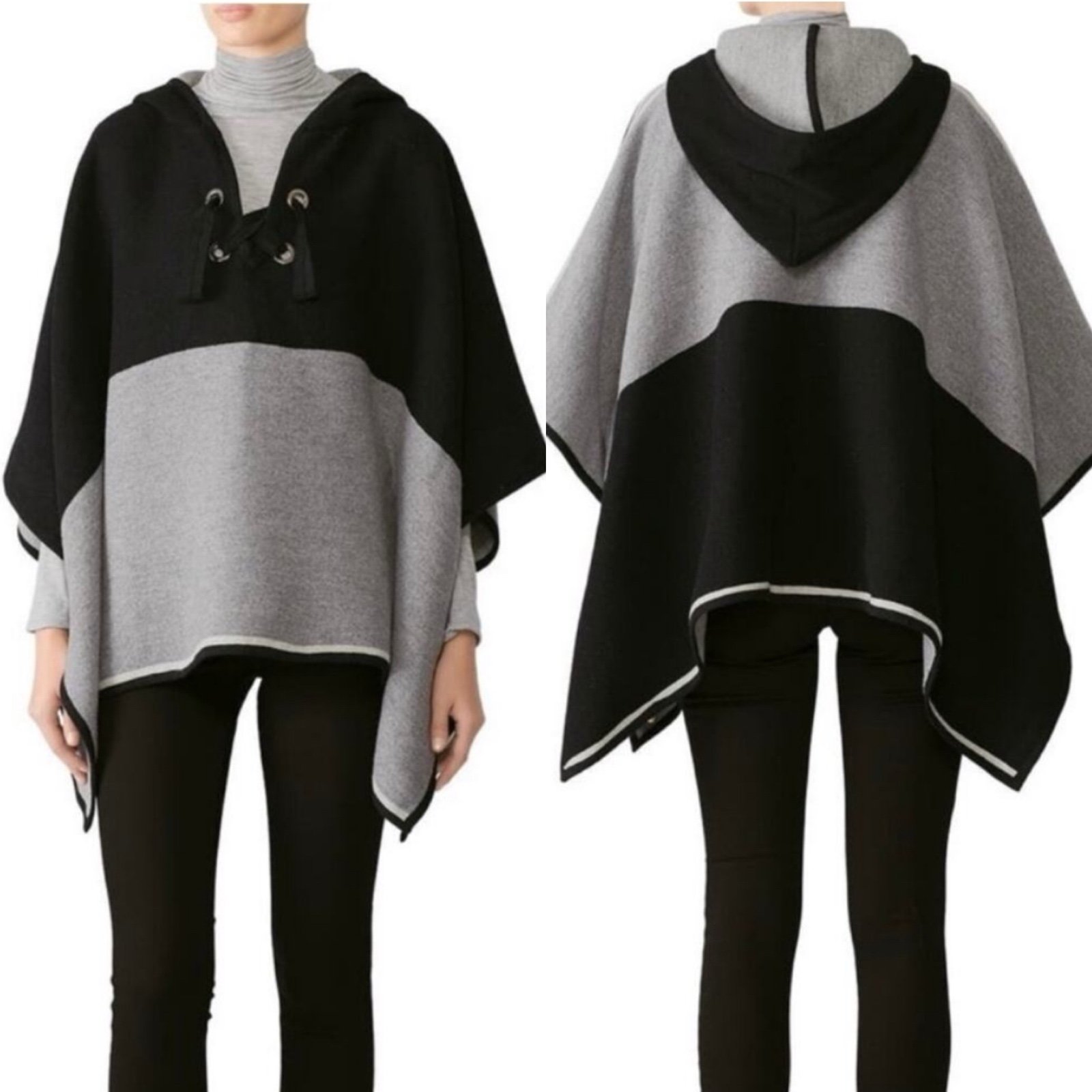 ba&sh Lady Cape Small hooded poncho wool black gray neutral sweater knit cozy