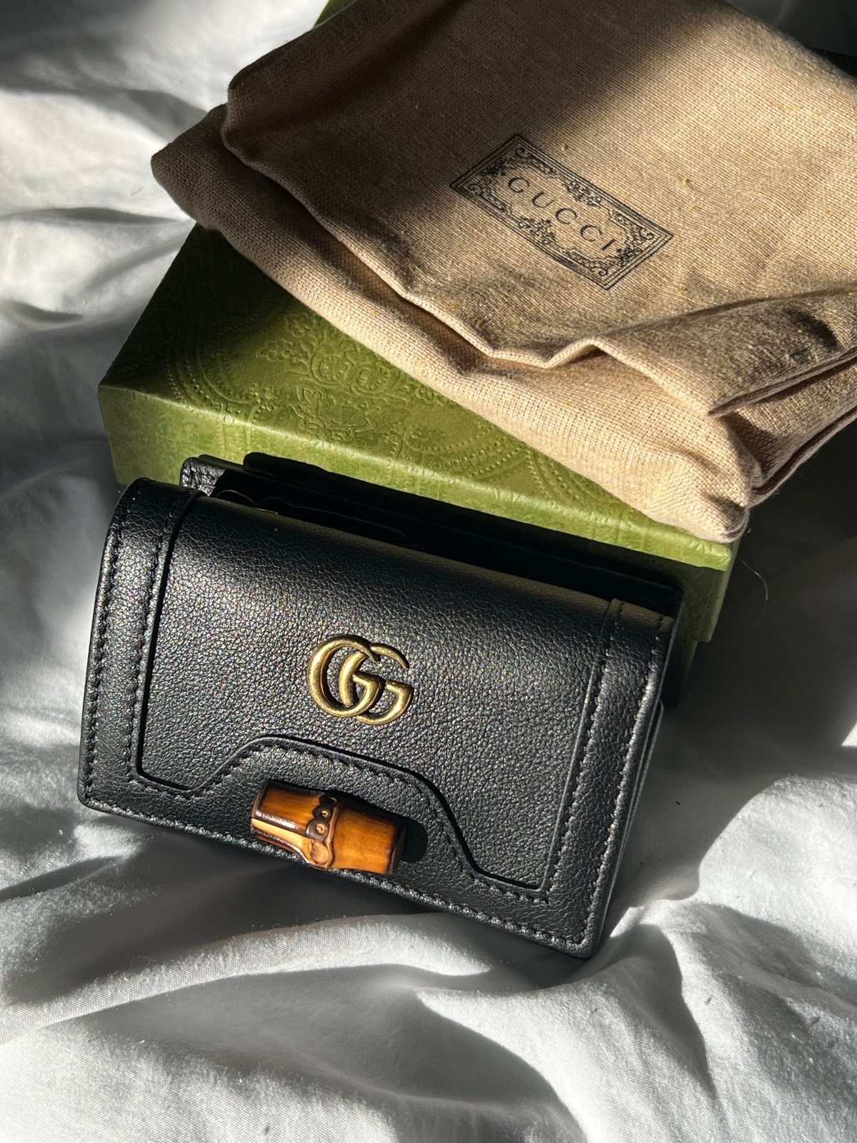 Black Leather Gucci Wallet Bamboo