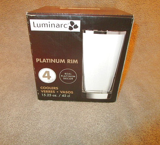 SET OF 4 Luminarc PLATINUM Rim COOLERS Bar GLASSES Collins ICE TEA Vintage NOS