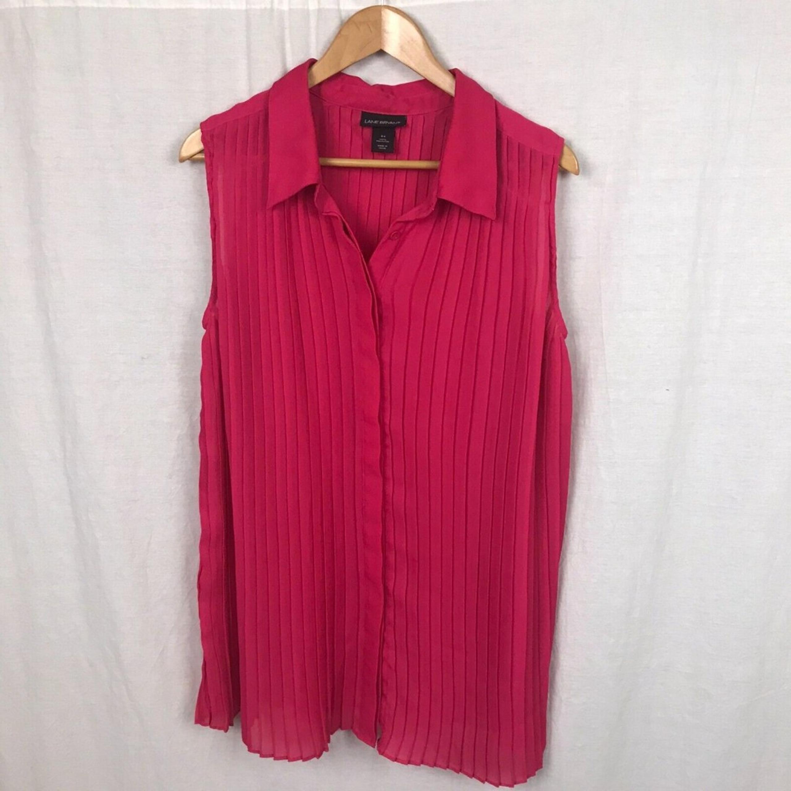 Lane Bryant Women's Pleated Button Front Tank Top Shirt Collared Pink Size 24