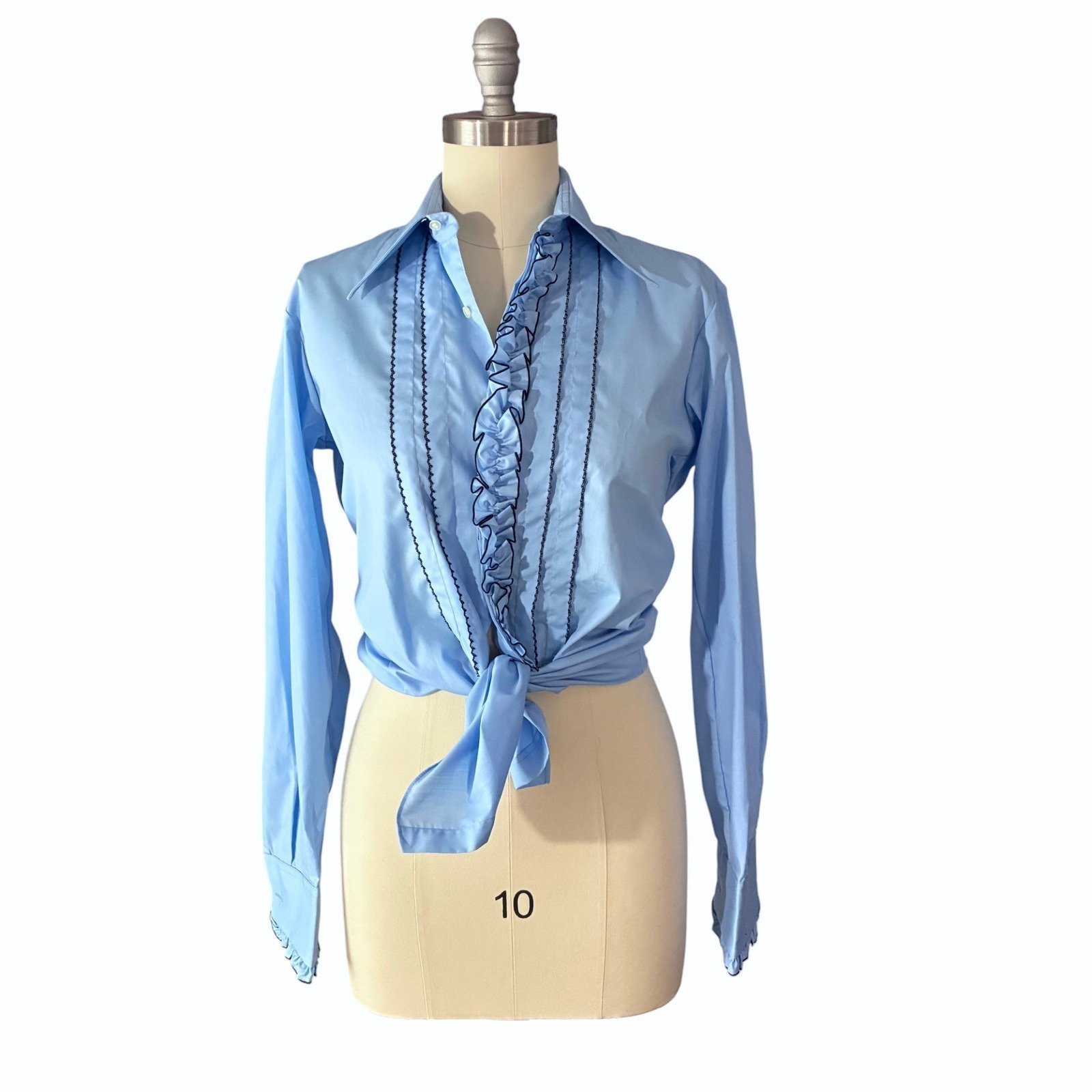 Vintage 1970s After Six Ruffled Light Blue Unisex Vampirecore Shirt