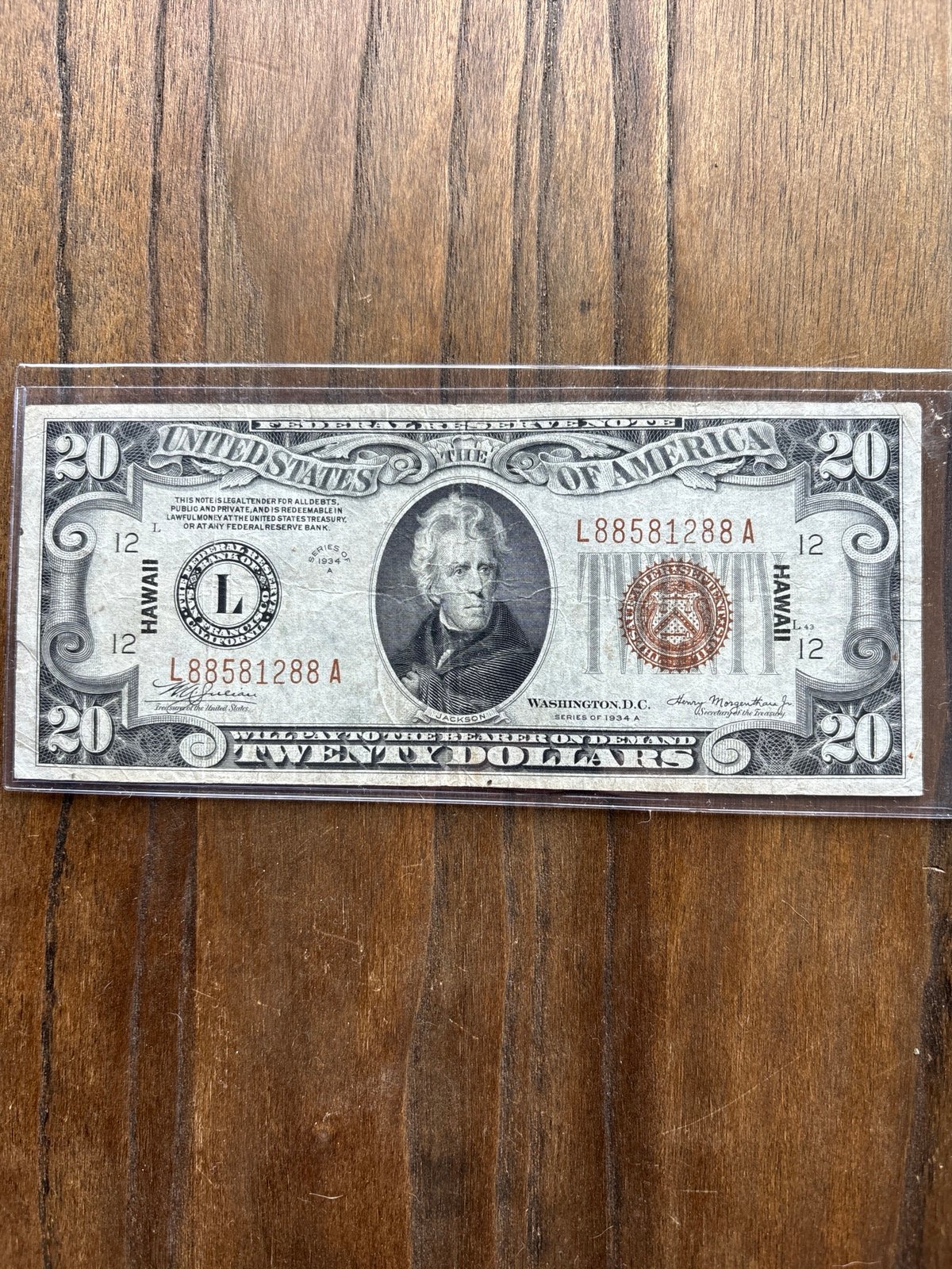 1934 A - 20 Hawaii Federal Reserve Note - currency - antique note