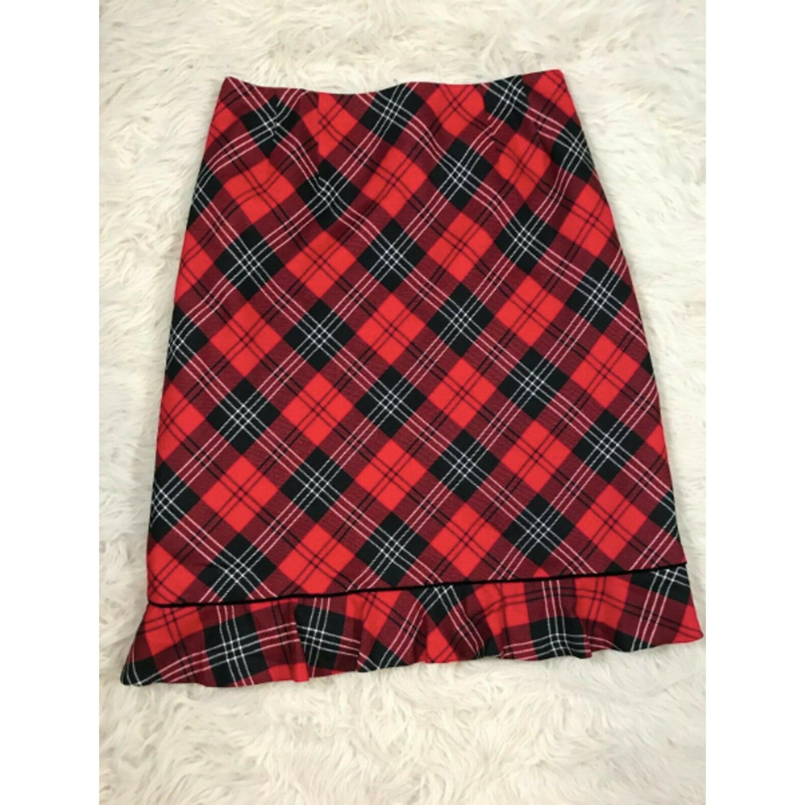 Pendleton Womens 12 Red Black Tartan Plaid Skirt Ruffle Hem Lined Midi USA