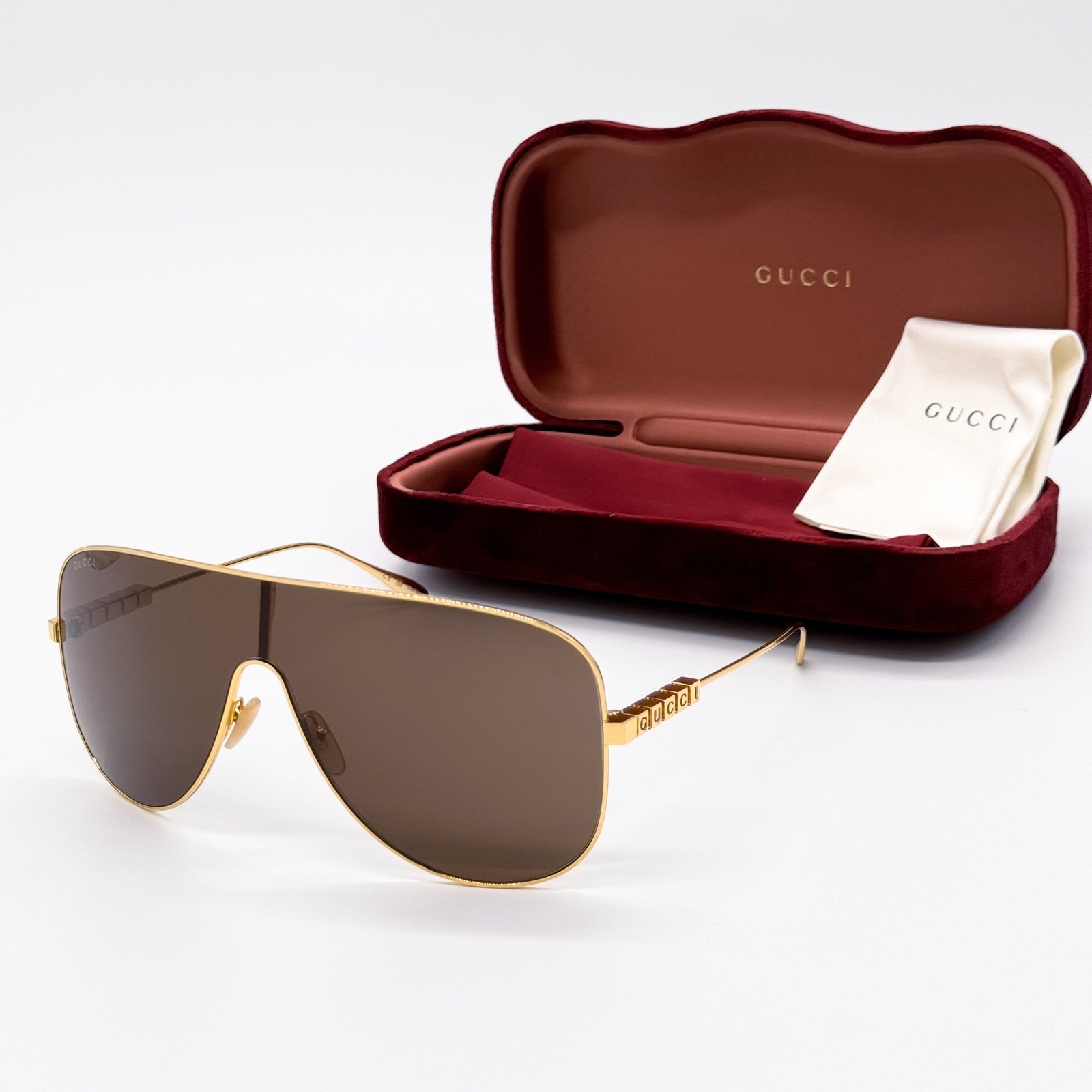 NEW GUCCI GG1436S 002 OVERSIZED GOLD BROWN WOMEN SUNGLASSES GUCCI