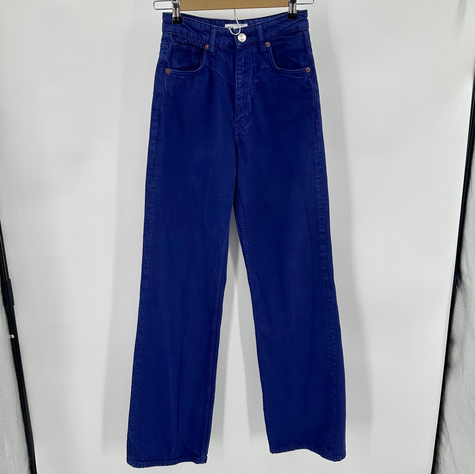 Zara Wide Leg Jeans Womens US Size 2 High Rise Purple Indigo Denim Full Length