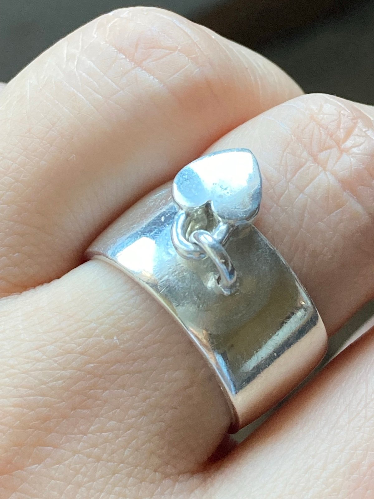 Designer MWS 925 sterling silver heart charm wide band Ring size 7