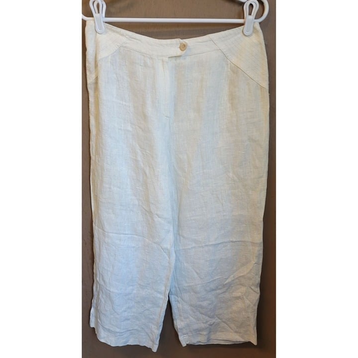 harve bernard by bernard holtzman 100% linen cropped pants cream Sz 10 NWT