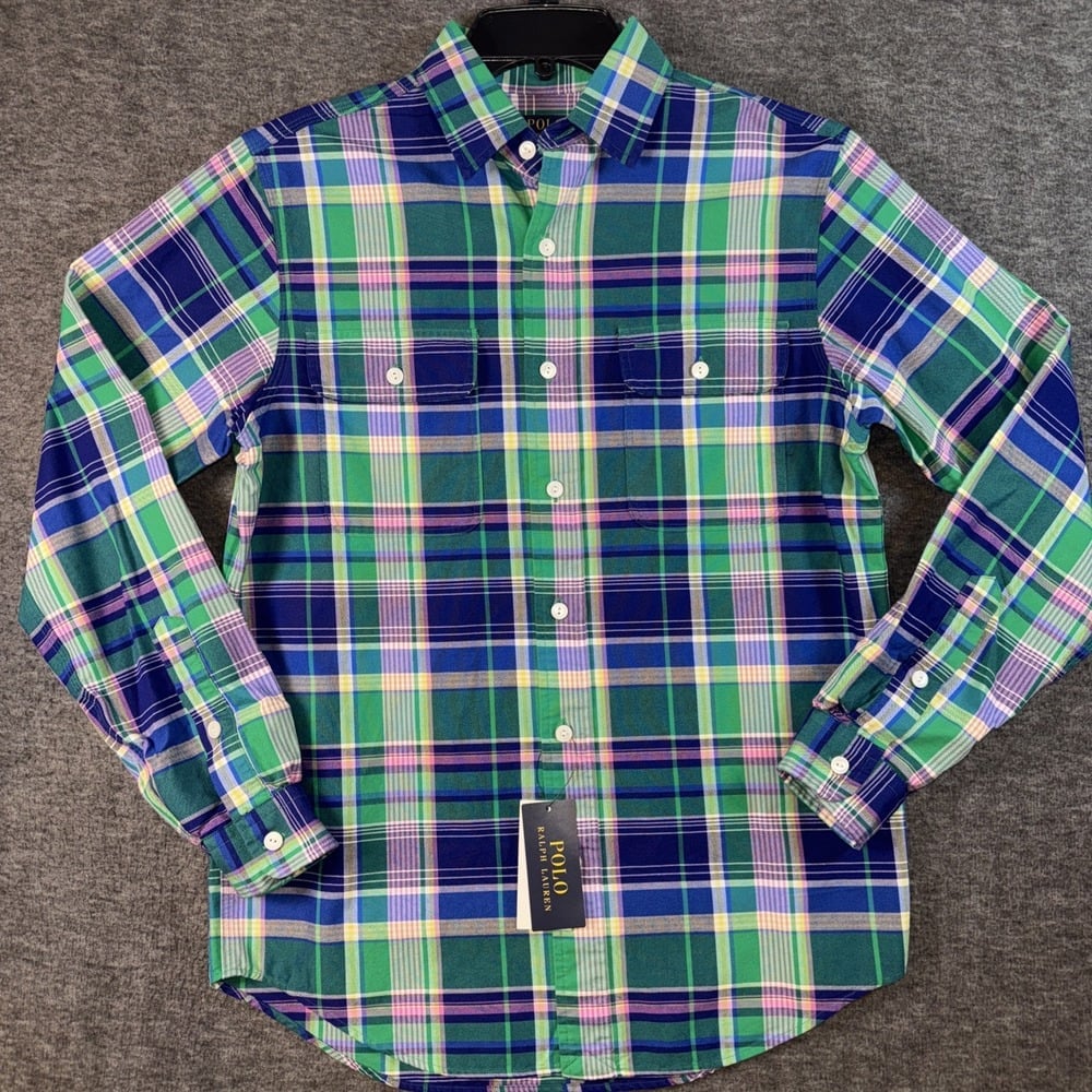 Polo Ralph Lauren Men Classic Fit Green Tartan Plaid Oxford Workshirt Sz S NEW