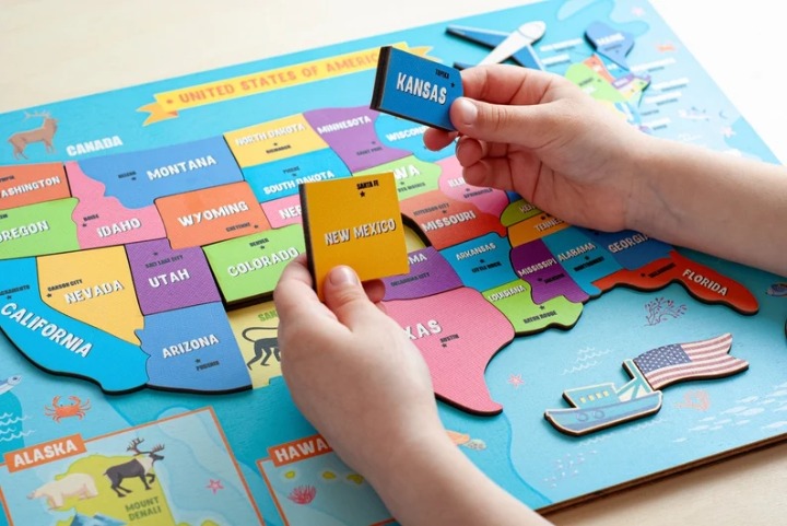 United States map, USA map puzzle for kids, Montessori toys, US map puzzle,