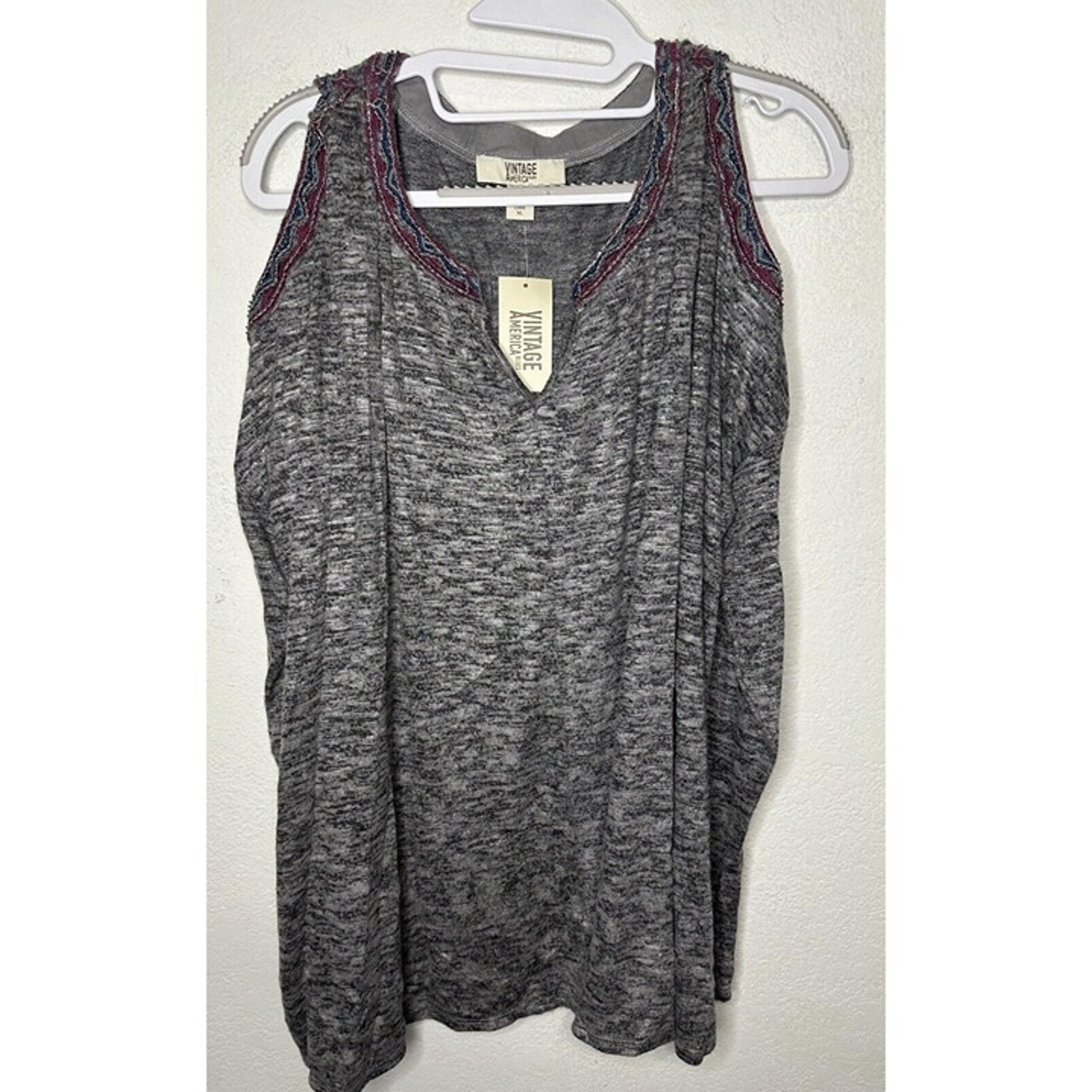 Vintage America Blues Women’s Textured Gray Tank Top Shirt Size XL