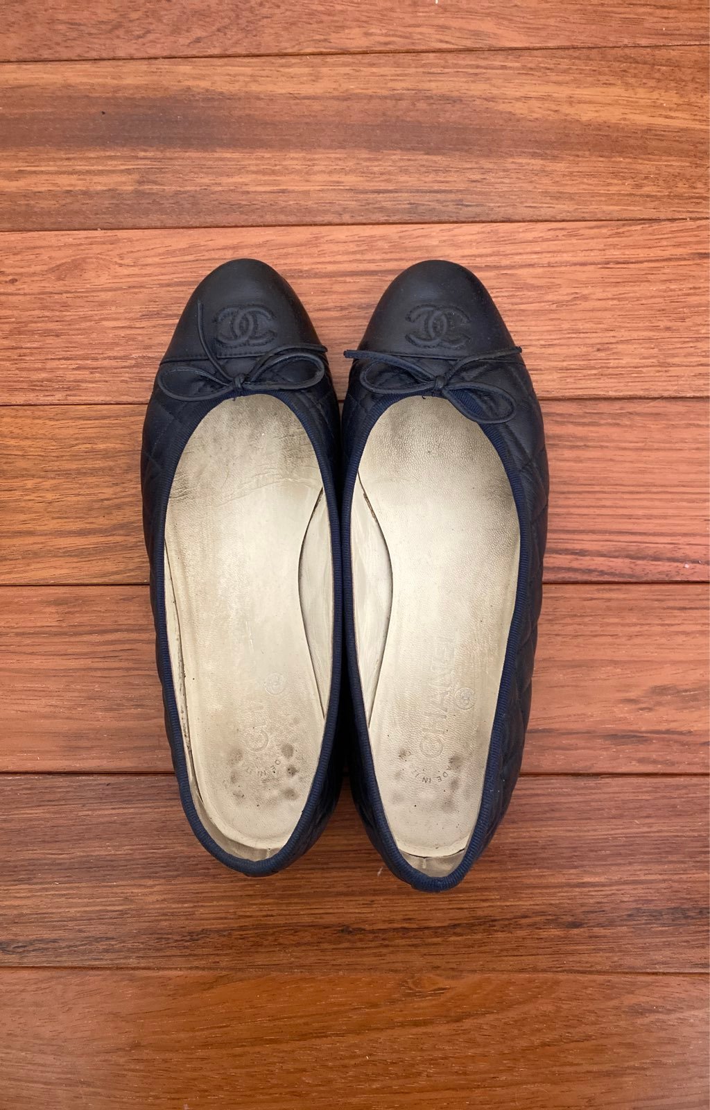 Chanel Lambskin Navy Blue Flats