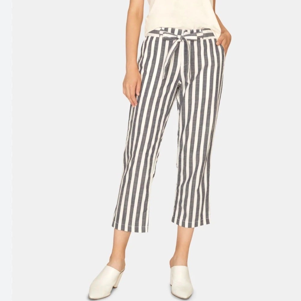 SANCTUARY Womens White Belted Striped Cropped Pants Size waist 30 Pants
