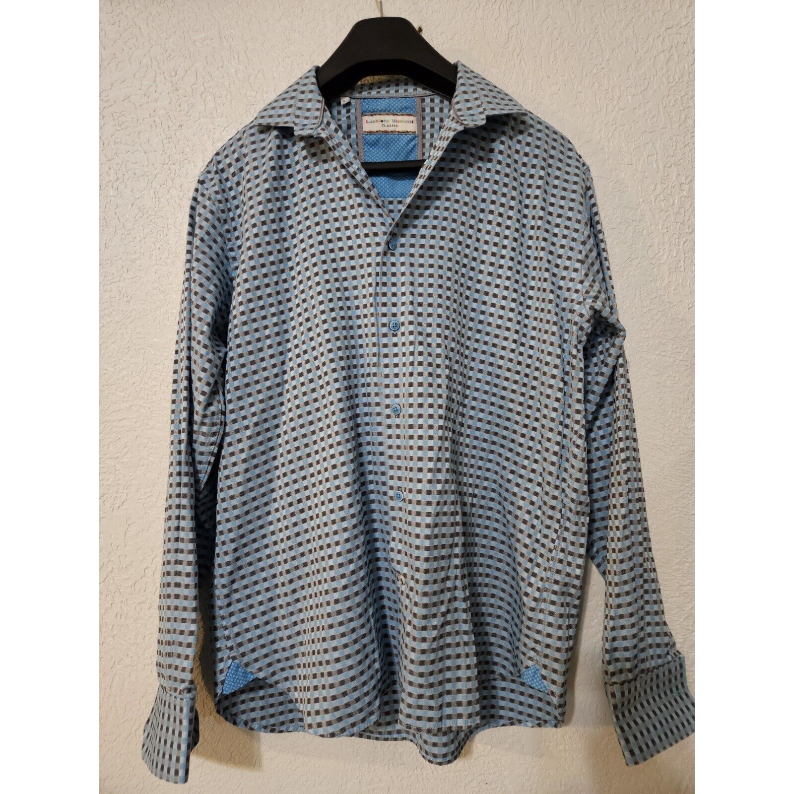 Luciano Visconti Size L Sport Cotton Shirt Classic Plaid Fast Shipping Button