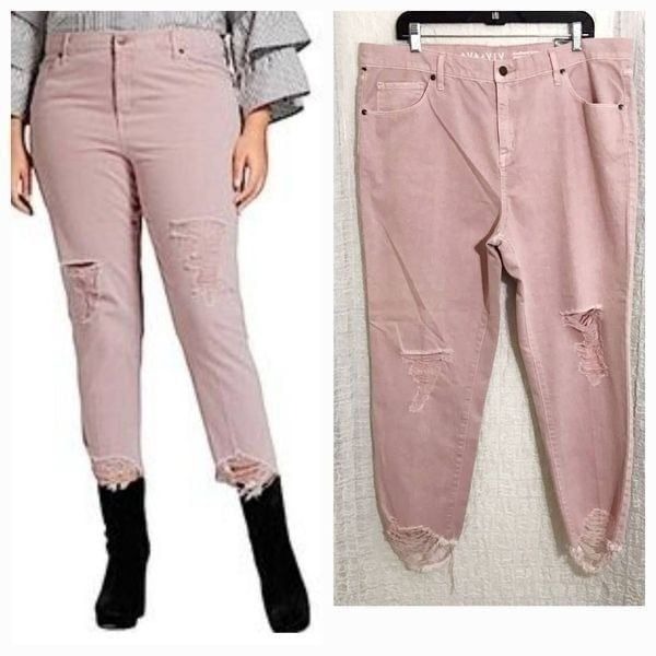 Ava & Viv Pink Boyfriend Crop Jeans Size 16W