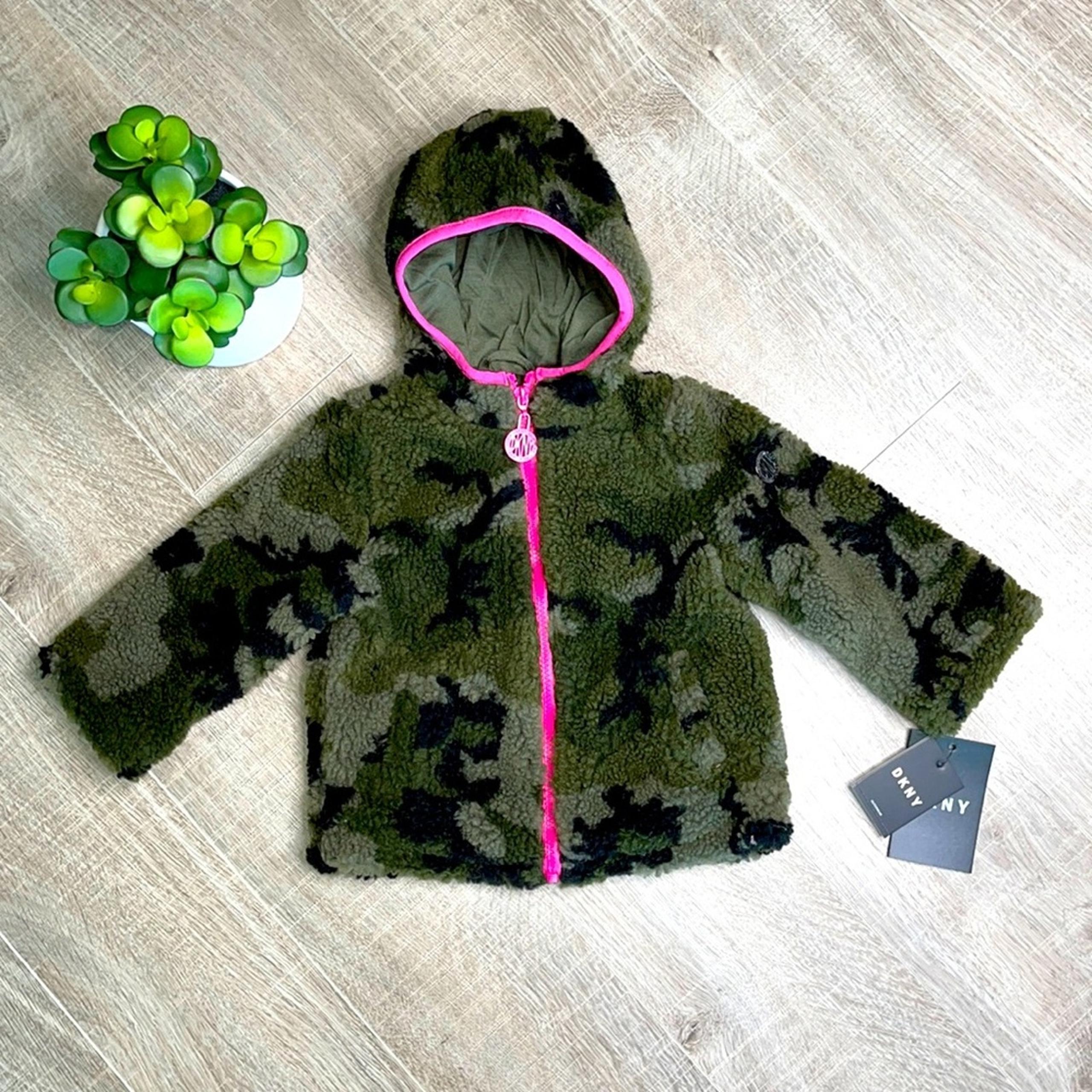 DKNY Olive Camo Print Plush Fleece Jacket Size 24mo
